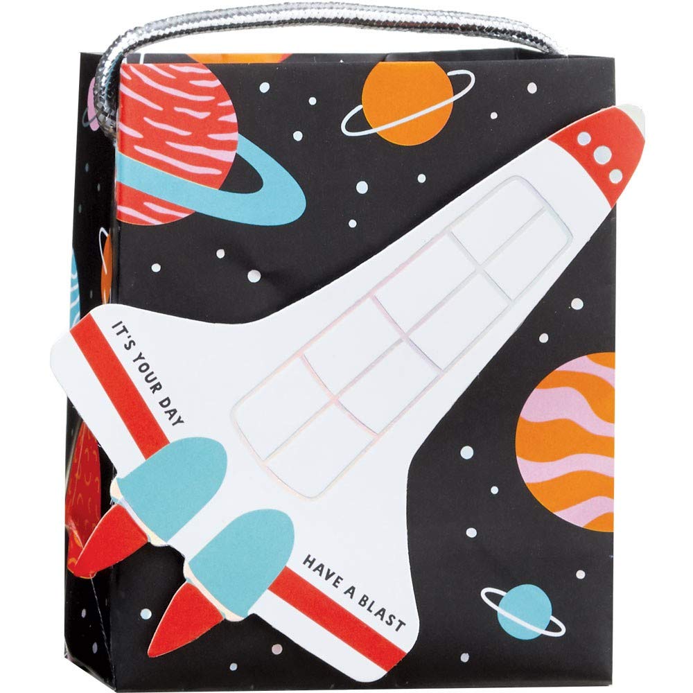 JAM Paper Mini Gift Bags with Handles 3 3/8 x 4 1/4 x 2 Inches - Space Adventures Design - 6 Pack for Party Favors, Birthday Gifts & Wedding Decorations