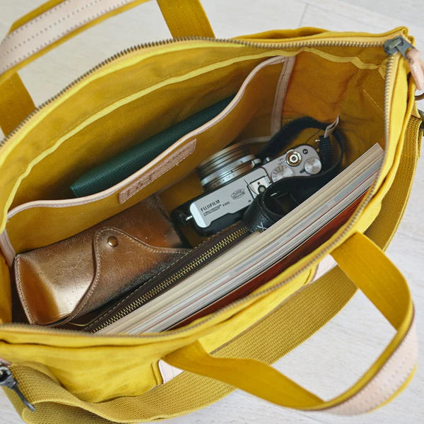 Premium Kurashiki Hampu Canvas 2-Way Tote & Shoulder Bag in Camel - Japanese Style Durable Canvas Handbag for Women - Perfect for Work, Travel & Everyday Use