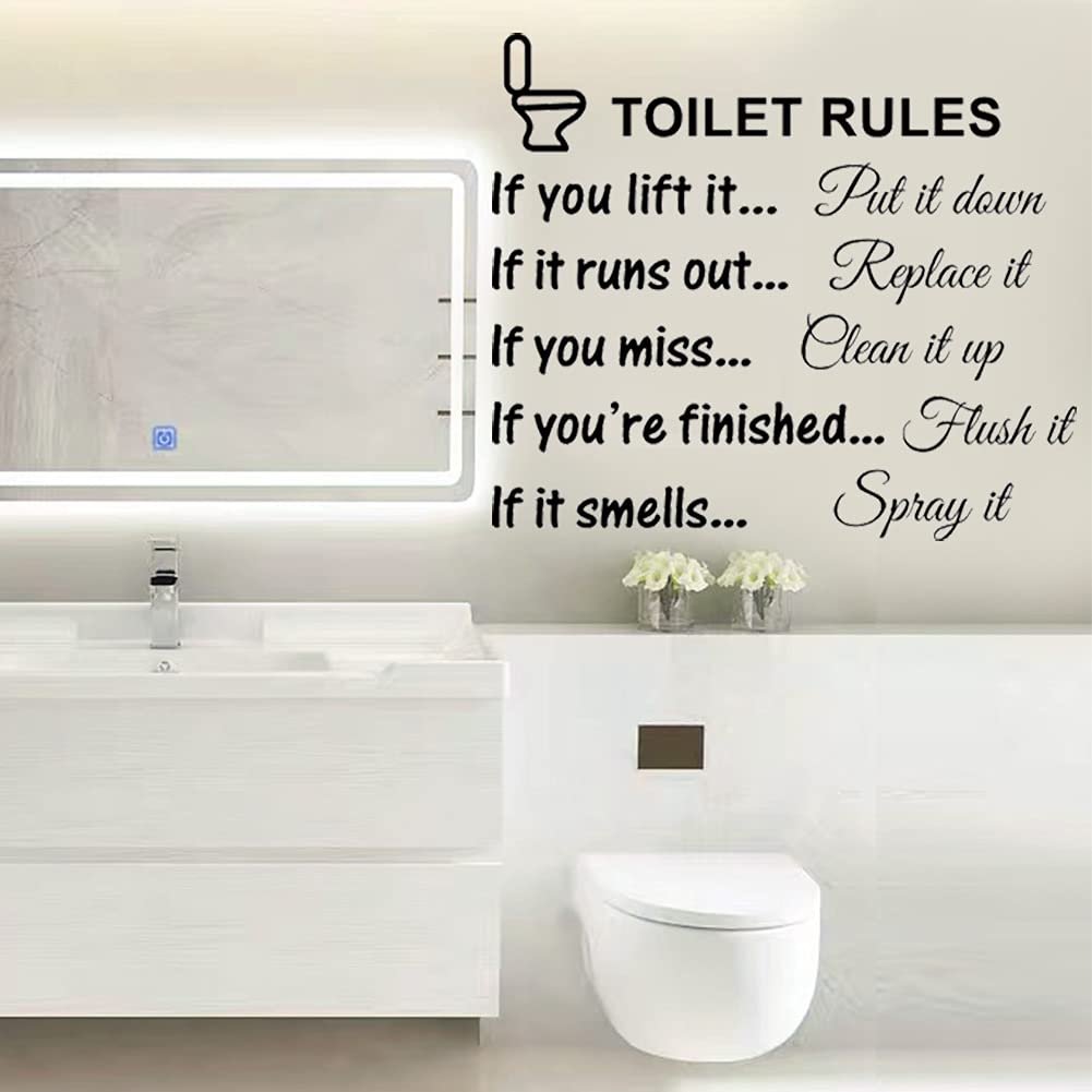NC Home Vinyl Wall Stickers - Toilet Rules Bathroom Decals, Inspirational Quotes & Large Wall Art Decor for Bathroom, Home Decorations | Perfect for Bathroom, Kitchen, Nursery & Office Spaces