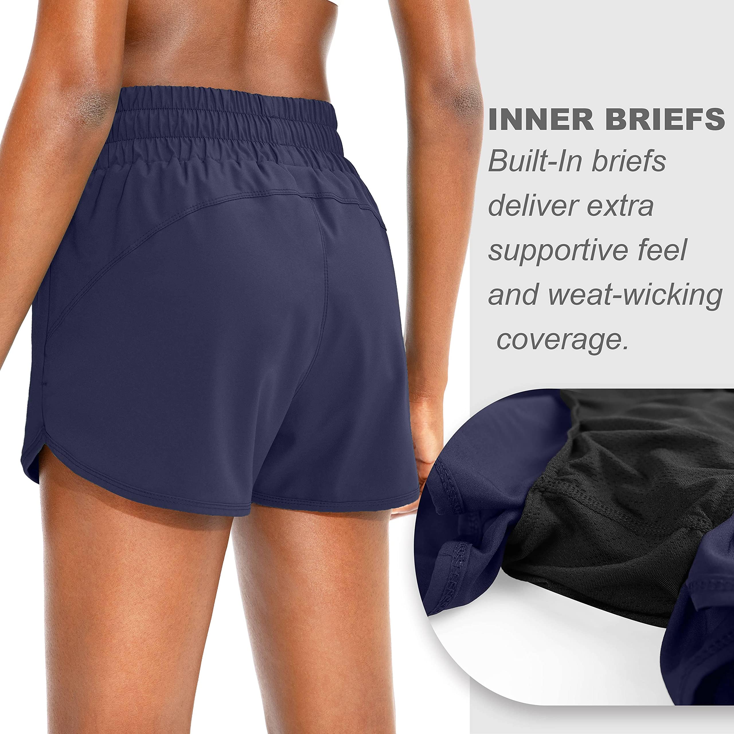 SANTINY High Waisted Running Shorts for Women with Zip Pockets - Athletic Workout Gym Shorts with Liner | Perfect for Jogging, Yoga & Fitness Training