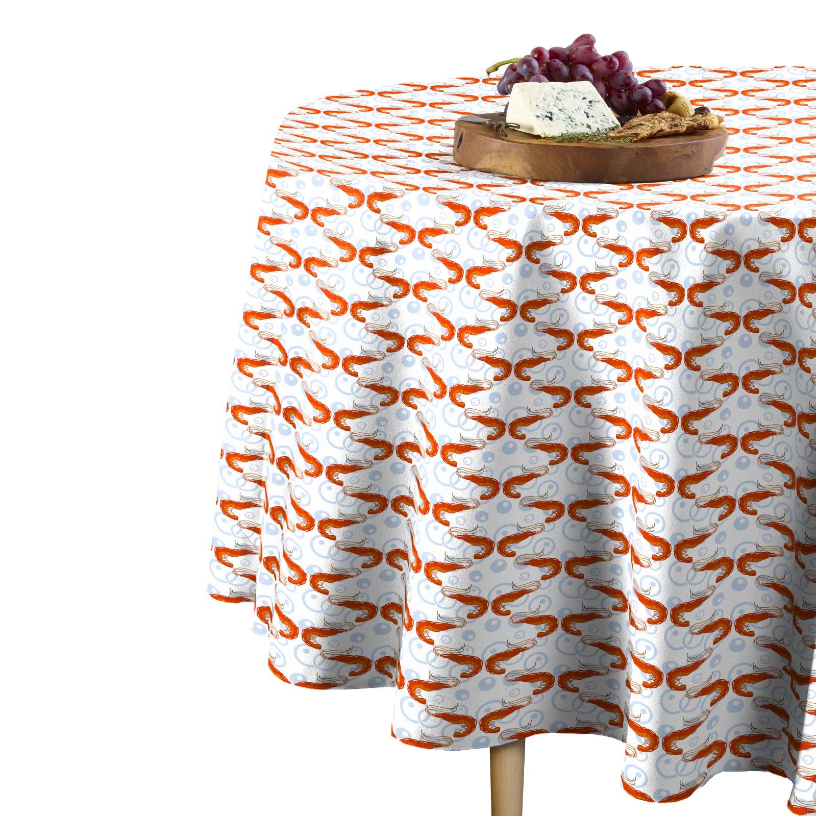 100% Milliken Polyester Round Tablecloth - 114 Inch Machine Washable Fabric Textile for Dining, Parties & Events (Shrimp & Bubbles Design)