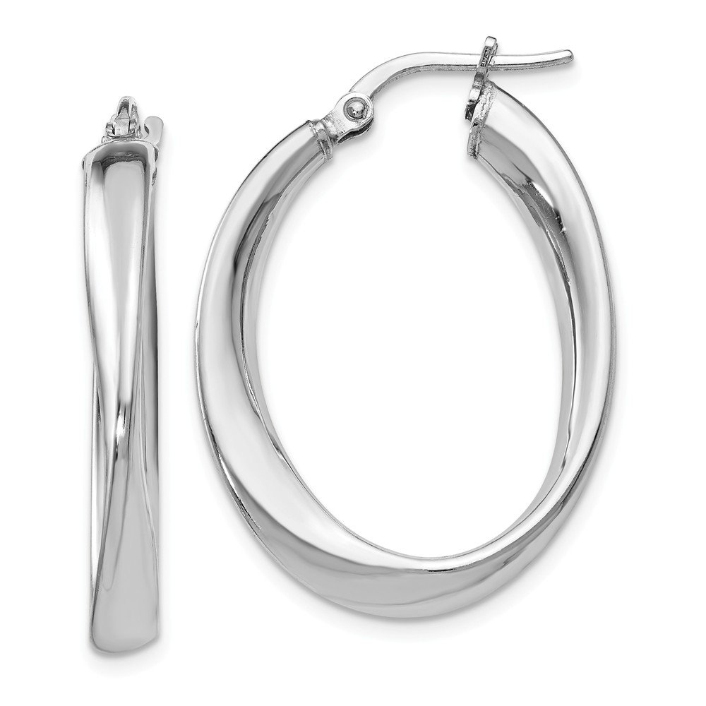 Sterling Silver Polished Twisted Oval Hoop Earrings for Women - Elegant Everyday Jewelry for Work, Date Night & Special Occasions