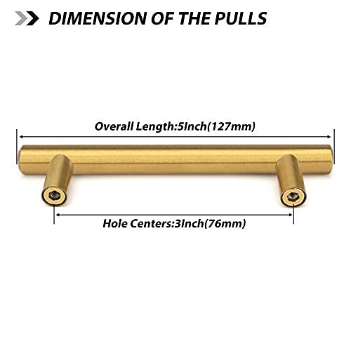 30 Pack 3 Inch Brushed Gold Cabinet Handles - Elegant Drawer Pulls for Kitchen Cabinets, Dressers & Cupboards | Durable Brushed Brass Hardware for Home & Office Furniture Upgrade