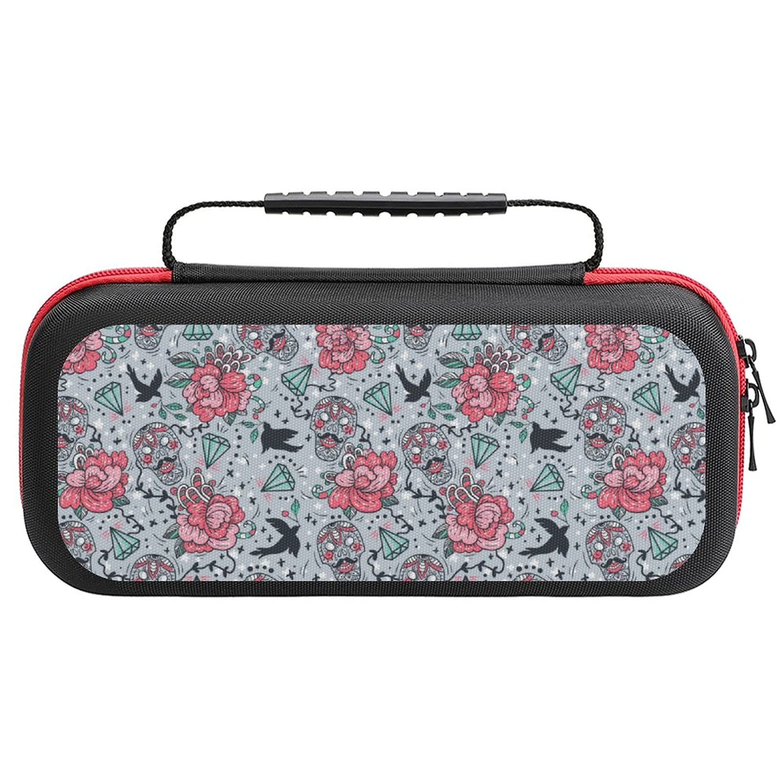 Diamond Skull Printed Travel Case for Nintendo Switch Lite & Accessories - Portable Storage Bag for Gaming On The Go, Commuting, and Travel Protection