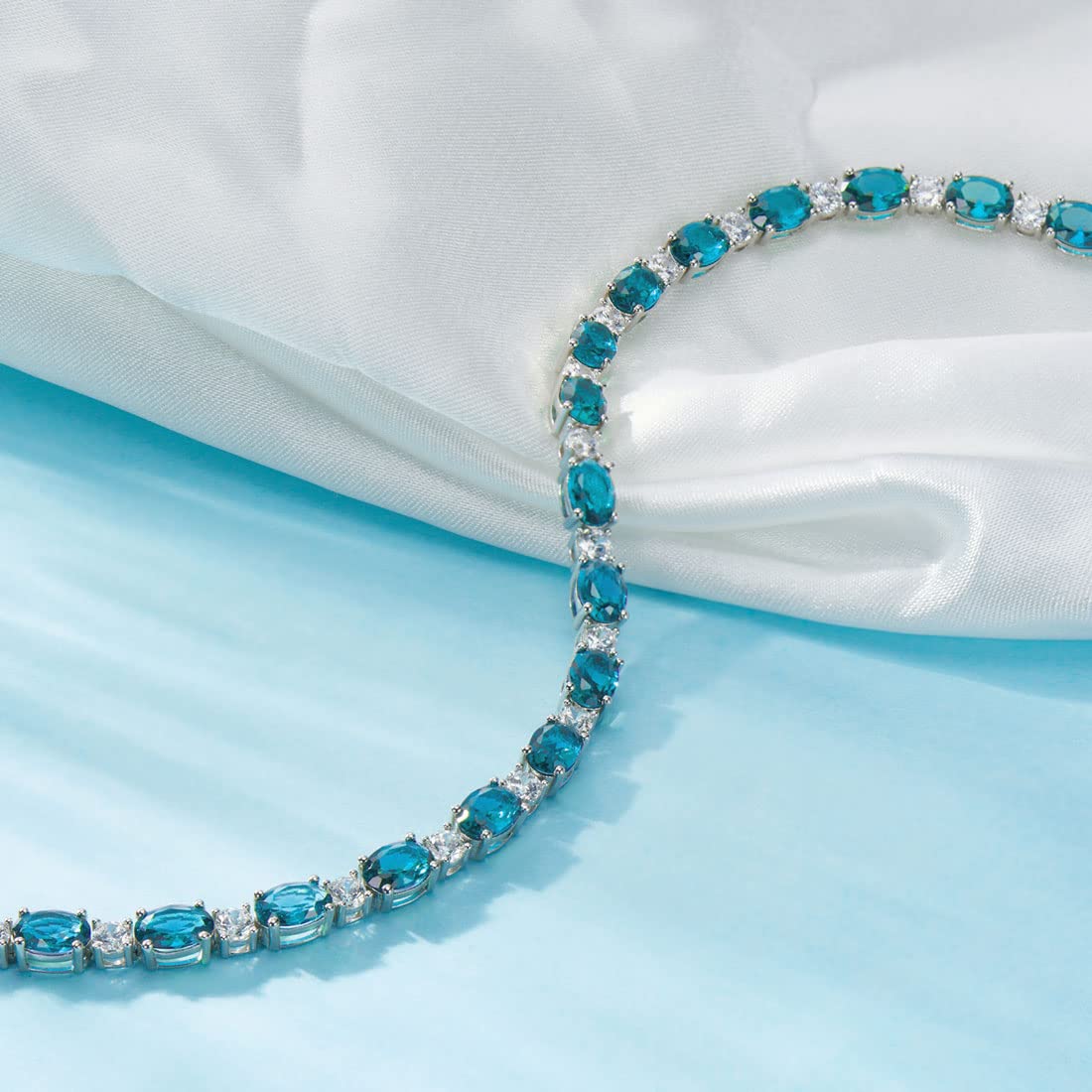 Sterling Silver Gemstone Tennis Bracelet for Women - 7 Inches Elegant Anniversary Birthday Jewelry Gift - Perfect for Parties, Weddings & Everyday Wear