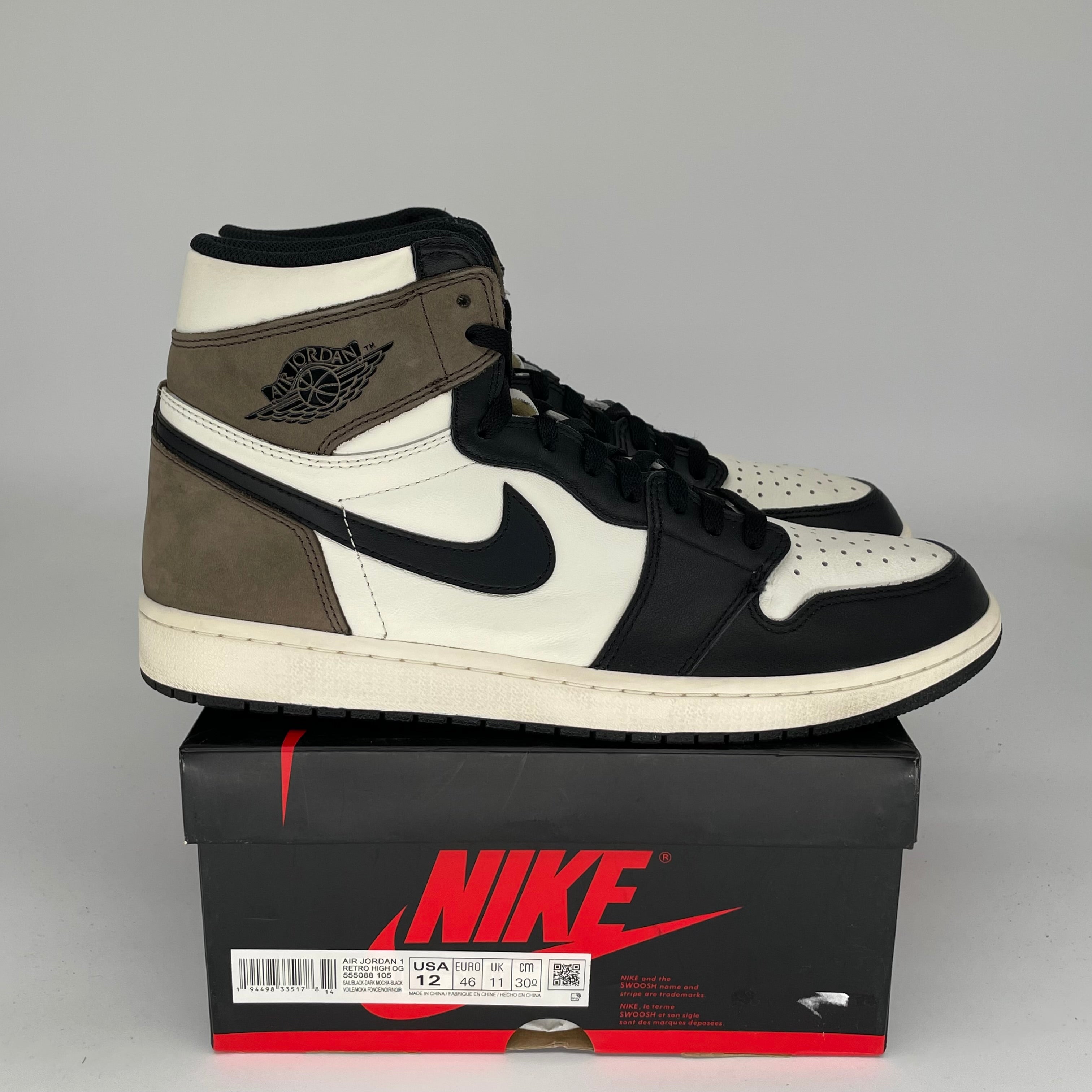 Original Air Jordan 1 Retro High Dark Mocha - Men's Size 12 (555088-105) - Premium Basketball Sneakers for Streetwear & Casual Style