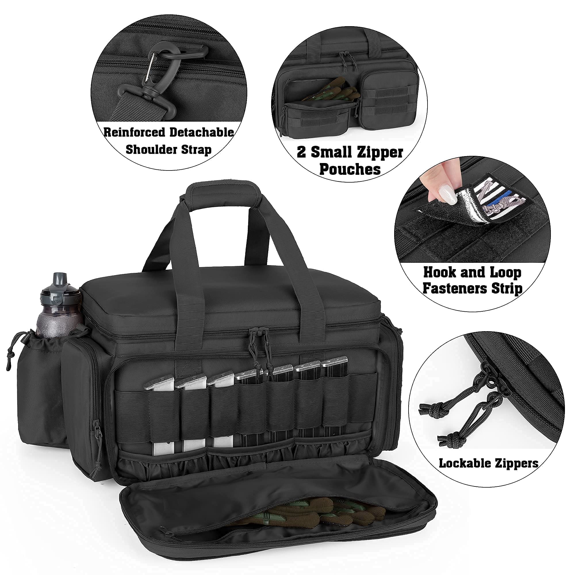 DSLEAF Tactical Gun Range Bag - Pistol Magazine Storage Pouch Holds 5 Handguns & 22 Mags, Durable Shooting Range Gear for Outdoor Training & Hunting (Black) - Perfect for Range Days, Firearm Practice & Tactical Competitions