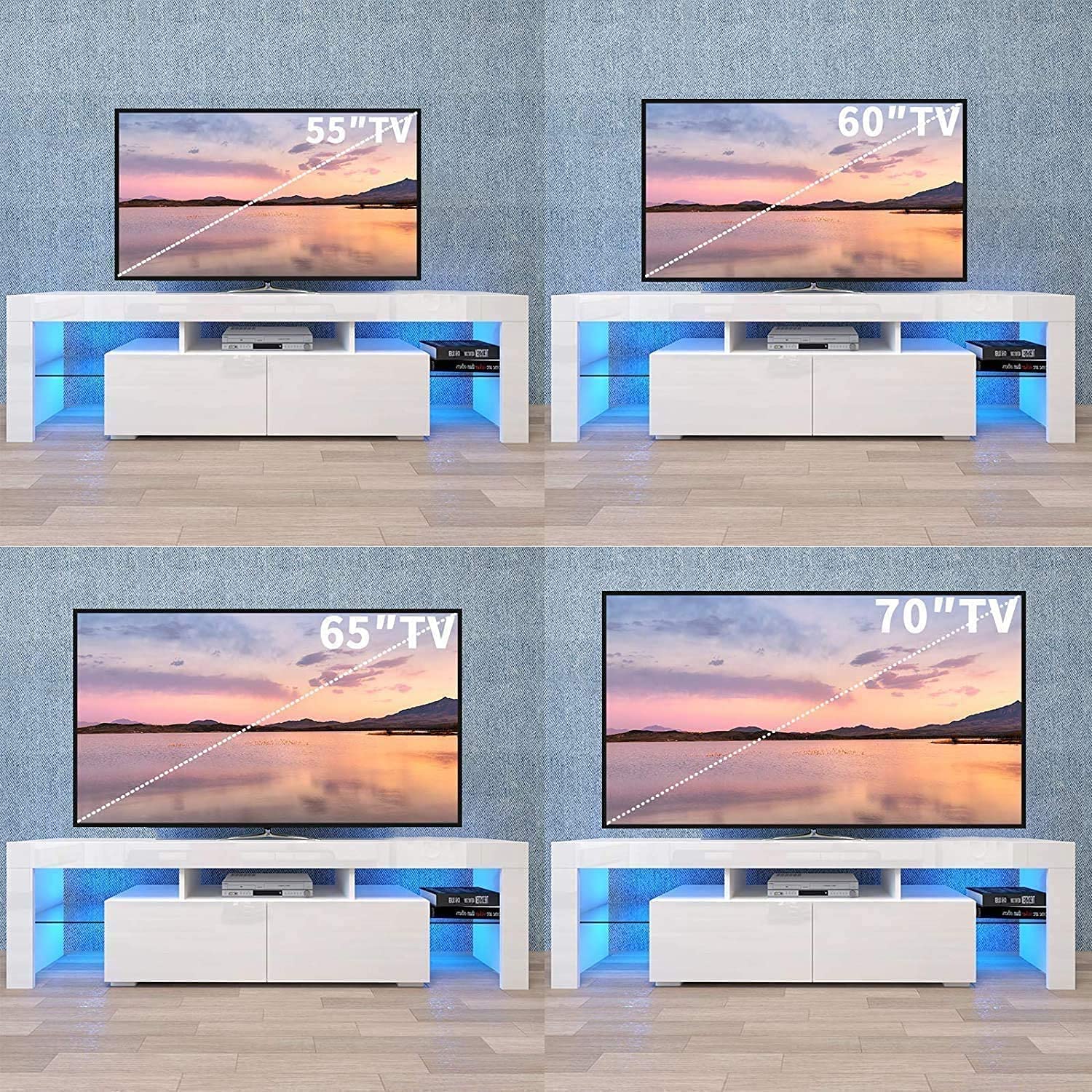 65 Inch TV Stand with LED Lights - Modern High Gloss Entertainment Center & Media Console Table with Storage Cabinet - Perfect for Living Room, Home Theater & Gaming Setup
