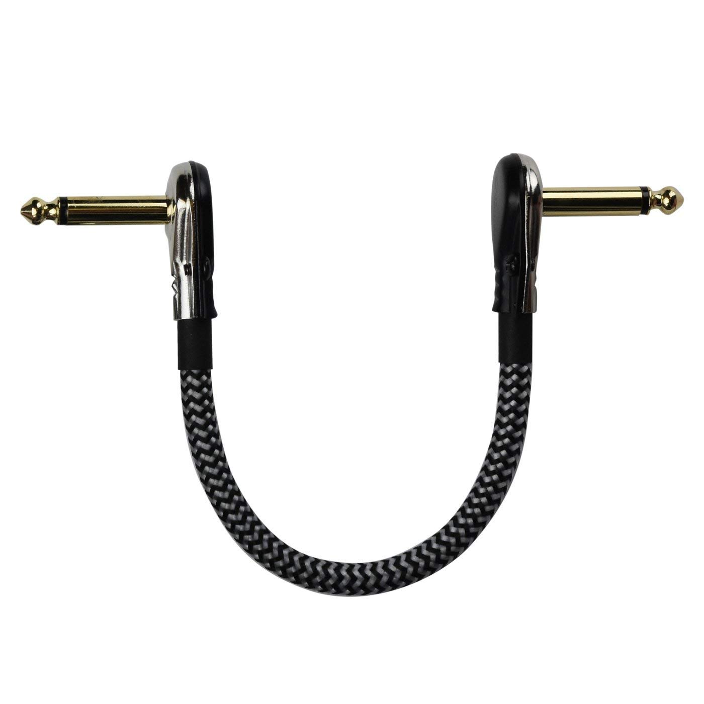 Premium 6-Pack 6-Inch Pancake Patch Cables - Black & White Woven Braided Guitar/Bass Cable for Pedalboard & Stage Use - Perfect for Musicians & Audio Equipment