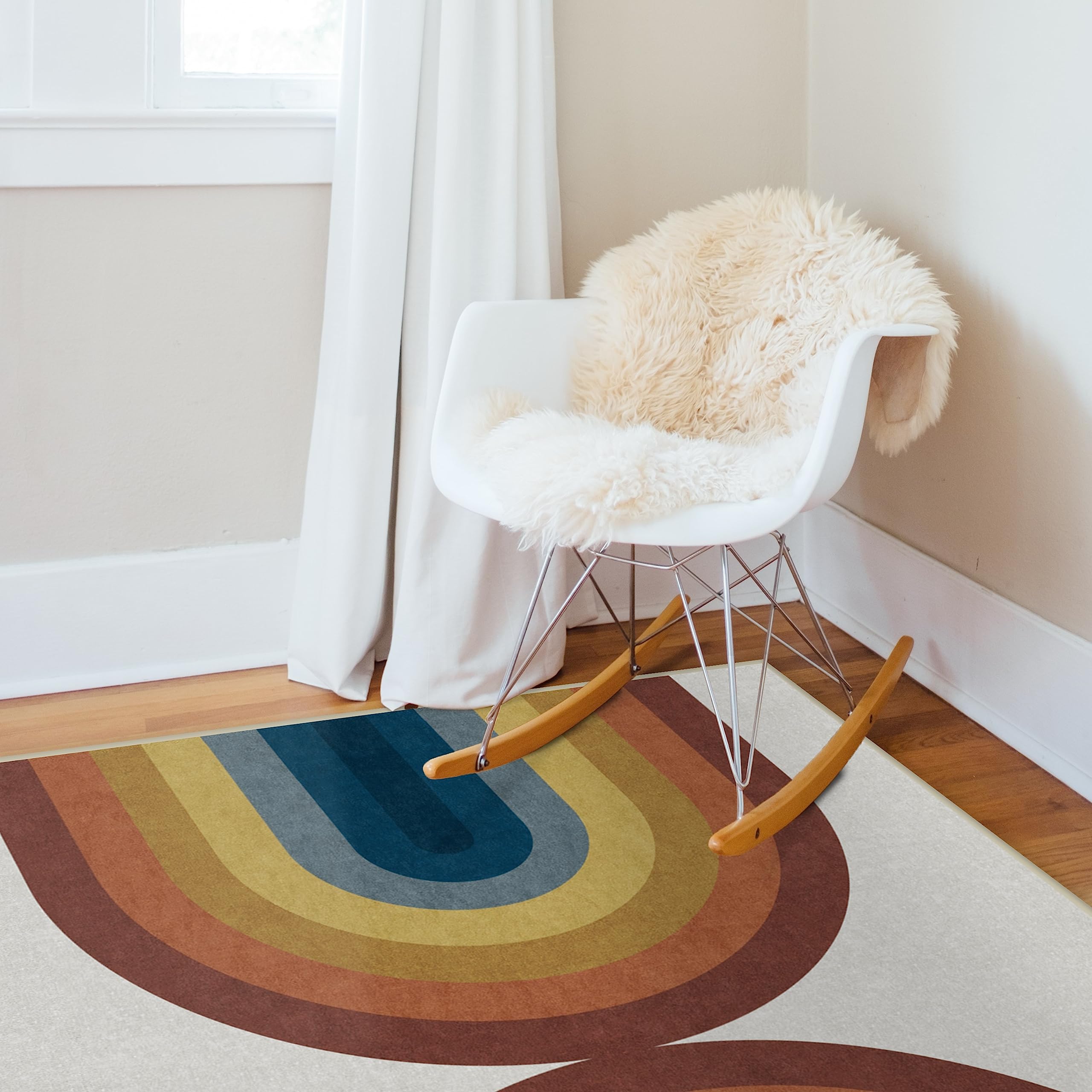 Ruggable Washable 6x9 Feet Area Rug - Absida Rainbow Design | Non-Slip Premium Rainbow Rug for Living Room, Bedroom, Kitchen, Office & Classroom | Perfect for High-Traffic Areas & Pet-Friendly Homes