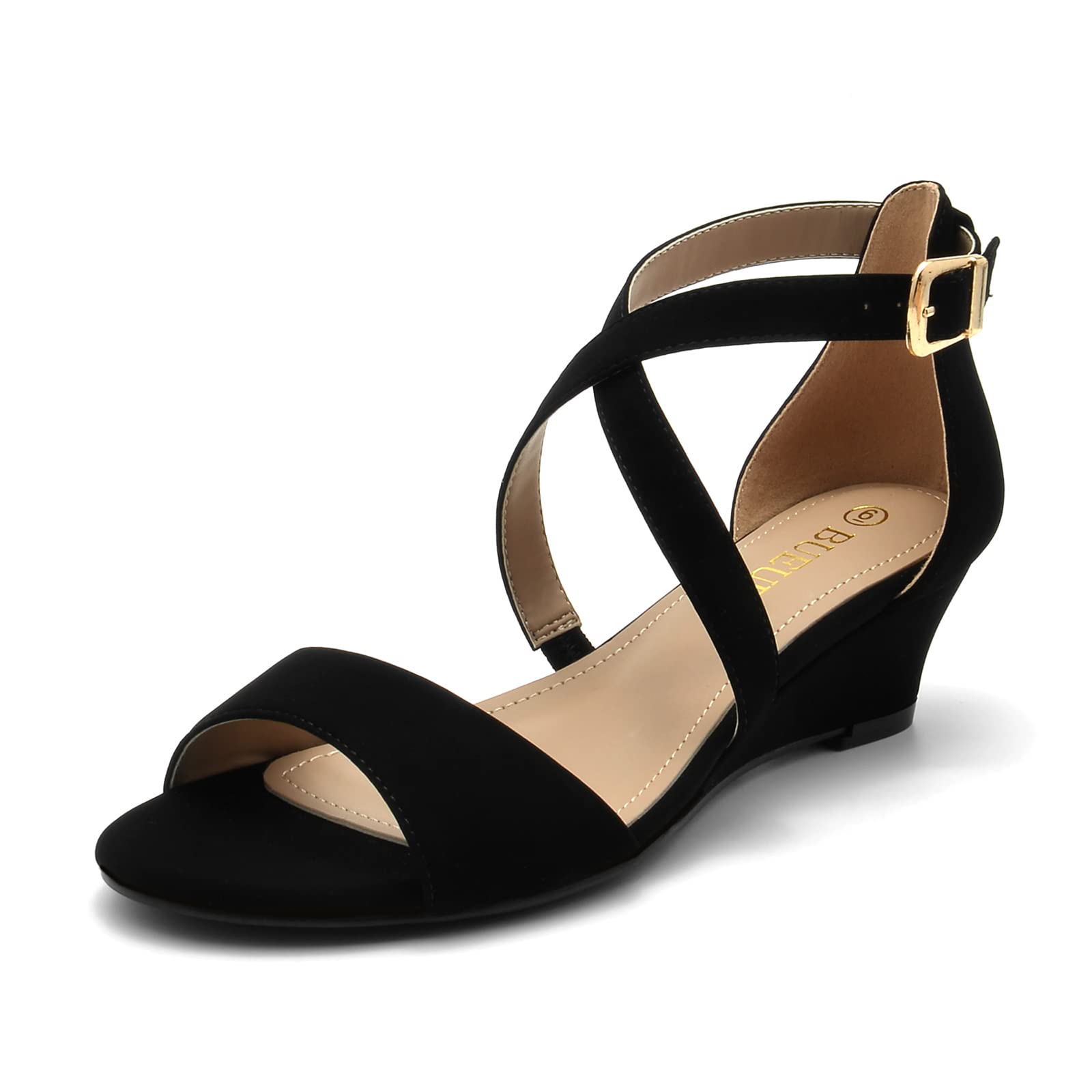 BUEUPU Women's Sexy Ankle Strap Low Wedge Sandals - Comfortable Summer Casual Shoes for Beach, Party & Date Night