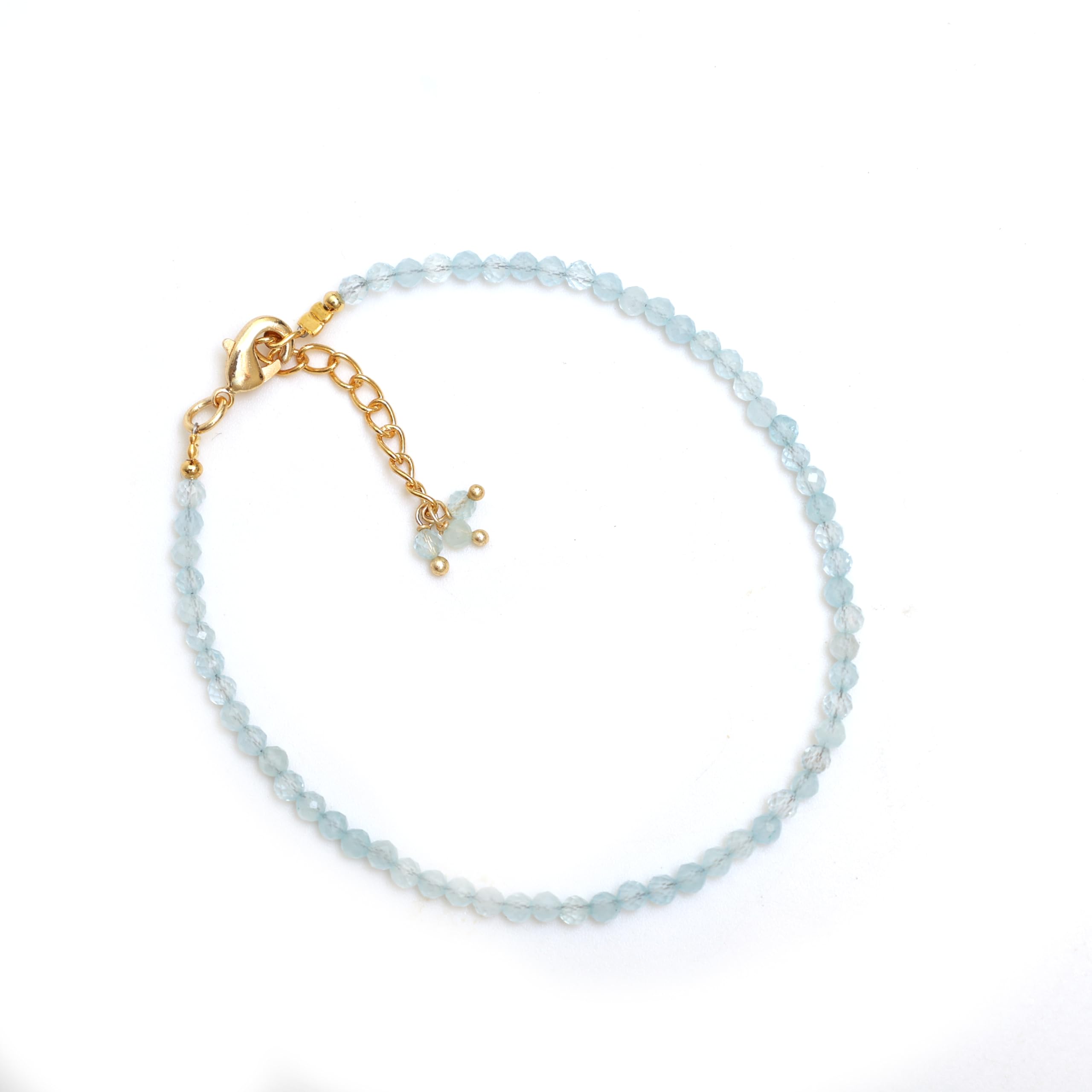 Gempires March Birthstone Aquamarine Beaded Bracelet - 8 Inch Hypoallergenic Gold Plated Lightweight Crystal Jewelry for Women | Perfect for Birthday Gifts, Anniversary, Mother's Day & Everyday Wear