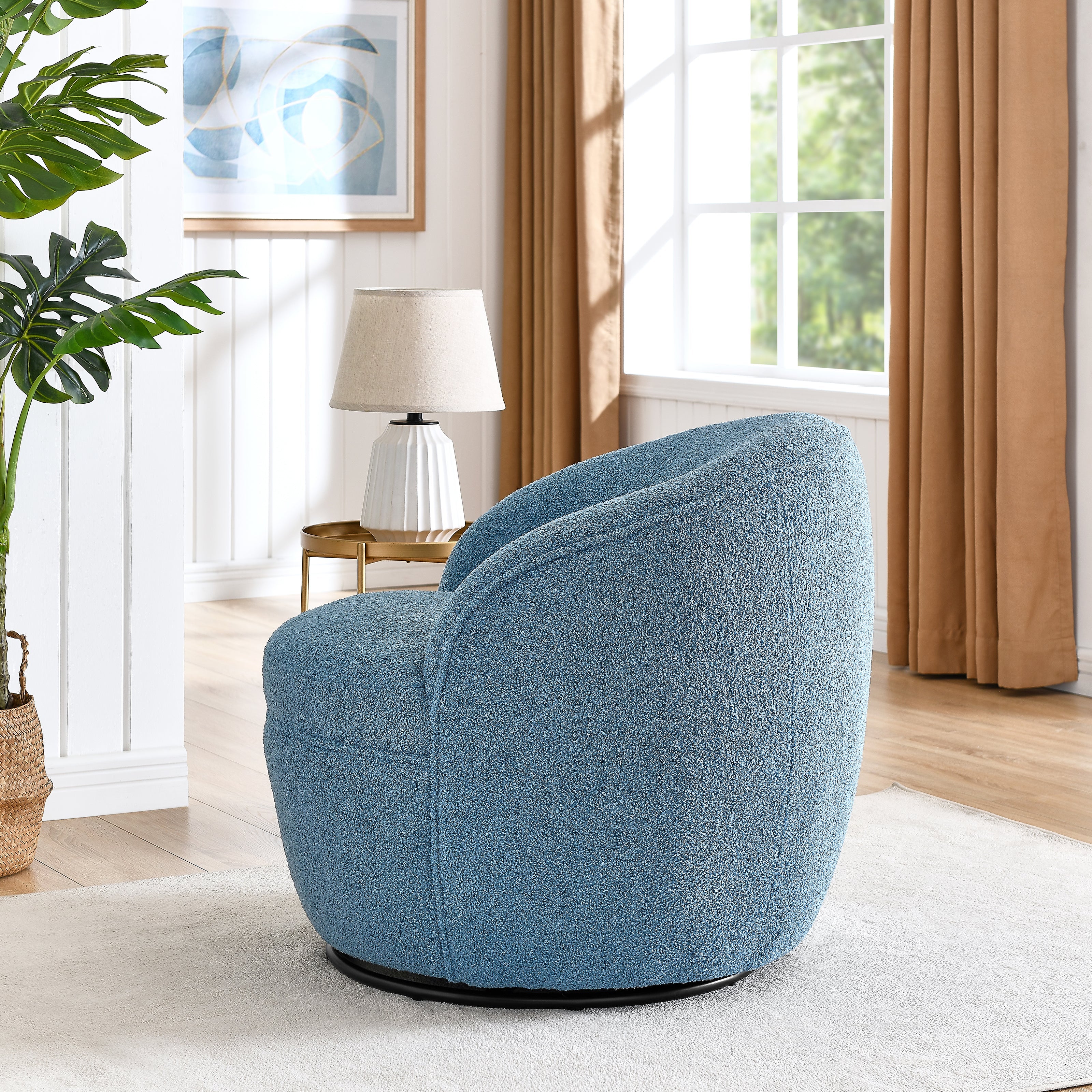 Roundhill Furniture Galleria 360 Swivel Faux Shearling Barrel Chair - Cozy Modern Accent Chair for Living Room, Bedroom & Office - Perfect for Reading, Relaxing & Home Decor