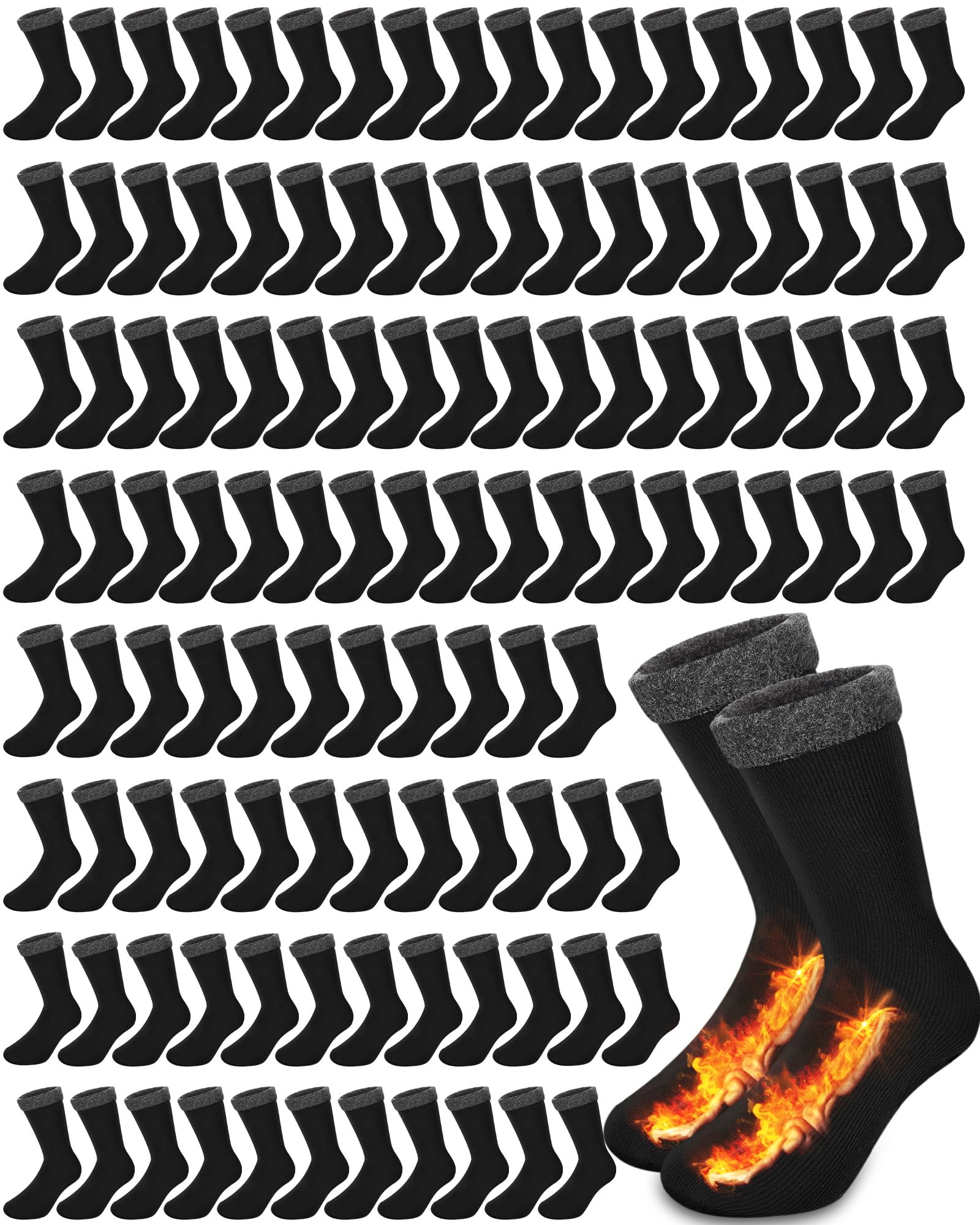 Henoyso 300 Pairs Thermal Socks Bulk - Thick Winter Unisex Socks for Men & Women (Sizes 7-12) - Black - Perfect for Homeless Care Packages, Outdoor Activities & Cold Weather Essentials