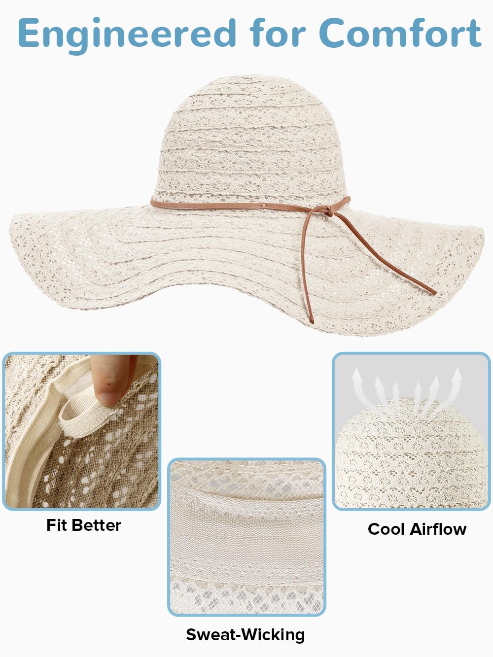 Women's Wide Brim Floppy Sun Hat - UPF 50+ UV Protection Summer Beach Hat, Packable & Foldable Travel Sun Hat for Outdoor, Vacation, Poolside, and Gardening