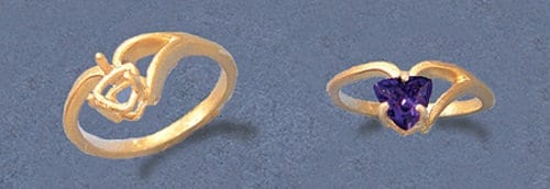 6mm Trillion Cut Half Vee Pre-Notched Sterling Silver or 14kt Gold Blank Ring Shank Setting - Size 7 (163432/143432) - Perfect for Jewelry Making, Custom Engagement Rings & DIY Craft Projects