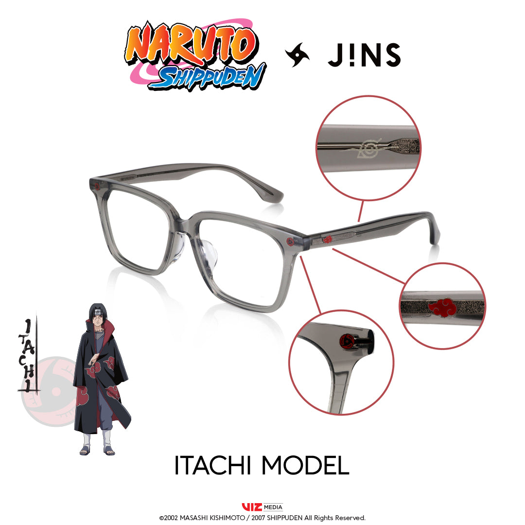 JINS x NARUTO Itachi Uchiha Eyeglasses Frame - Gray Anime Cosplay Accessory for Naruto Fans | Perfect for Cosplay, Halloween, and Anime Conventions