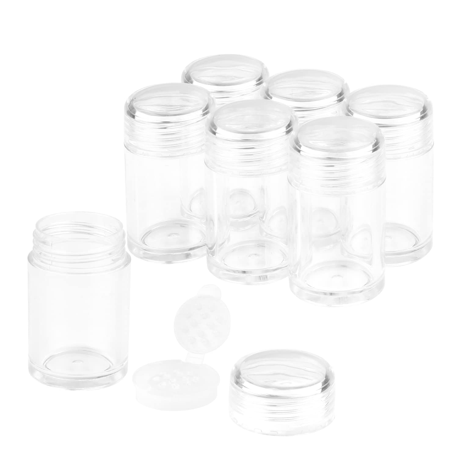Eyeshow 6 Pack 10ml Clear Plastic Empty Loose Powder Jars with Sifter & Sample Pots - Refillable Makeup Containers for Mineral Foundation, Setting Powder & Pigments (Travel, Home & Professional Use)