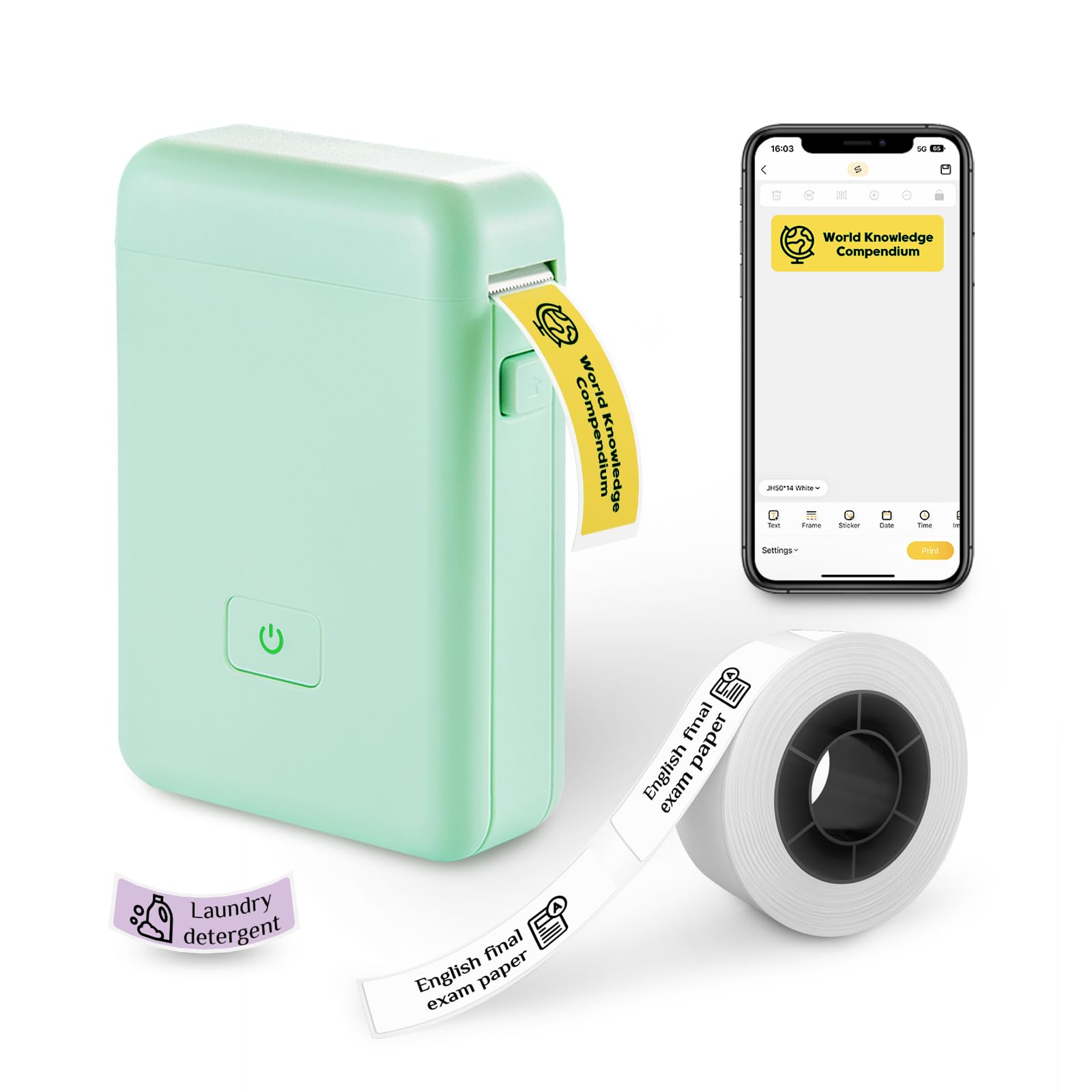 Vretti HP2 Portable Bluetooth Label Maker Machine with Tape - Mini Sticker Printer for Home Office, Shipping, Barcode & Storage Organization - Multiple Templates Included (Green) | Perfect for Pantry Labels, Moving Boxes & Craft Projects