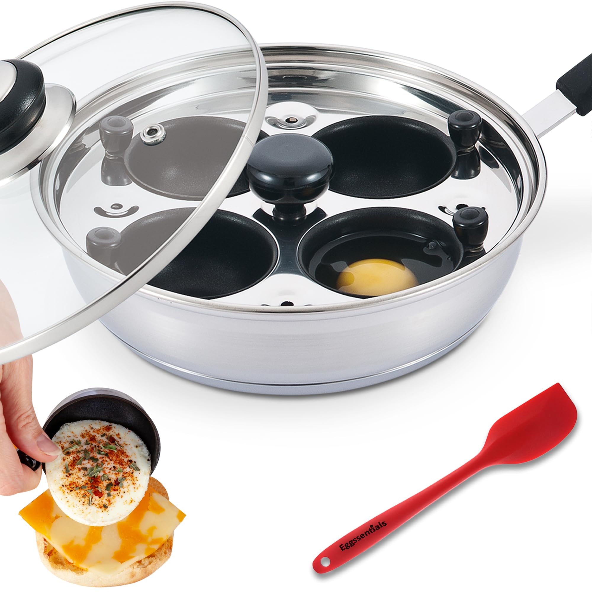 Stainless Steel Egg Poacher Pan - Non-Toxic PFOA Free Egg Cooker with Spatula for Perfect Poached Eggs | Breakfast Cooking Essential | Ideal for Home Kitchen, Camping & Healthy Meal Prep