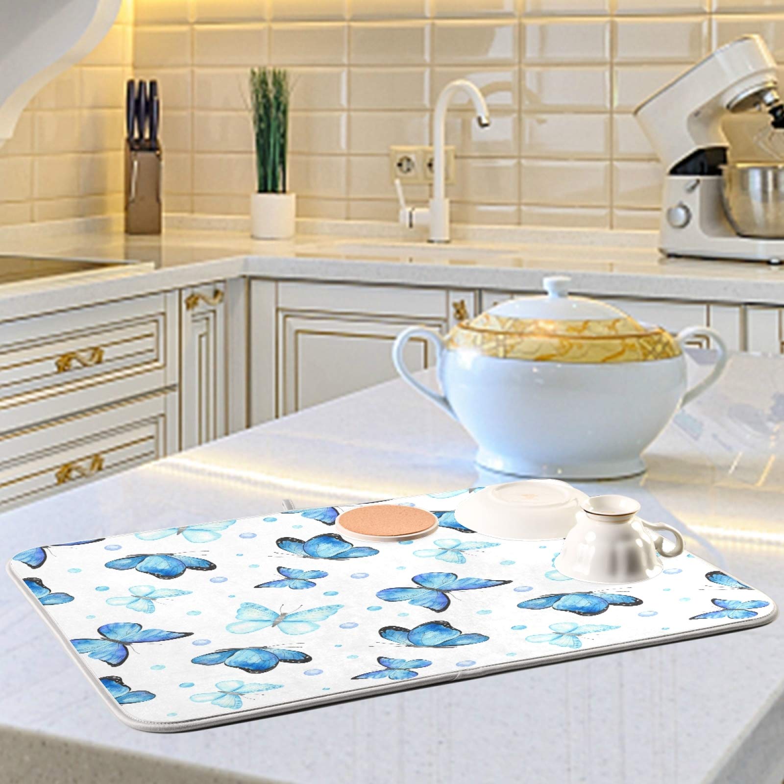 Butterfly Dish Drying Mat 16x18 - Absorbent Kitchen Counter Mat for Dishes | Perfect for Spring & Summer Decor