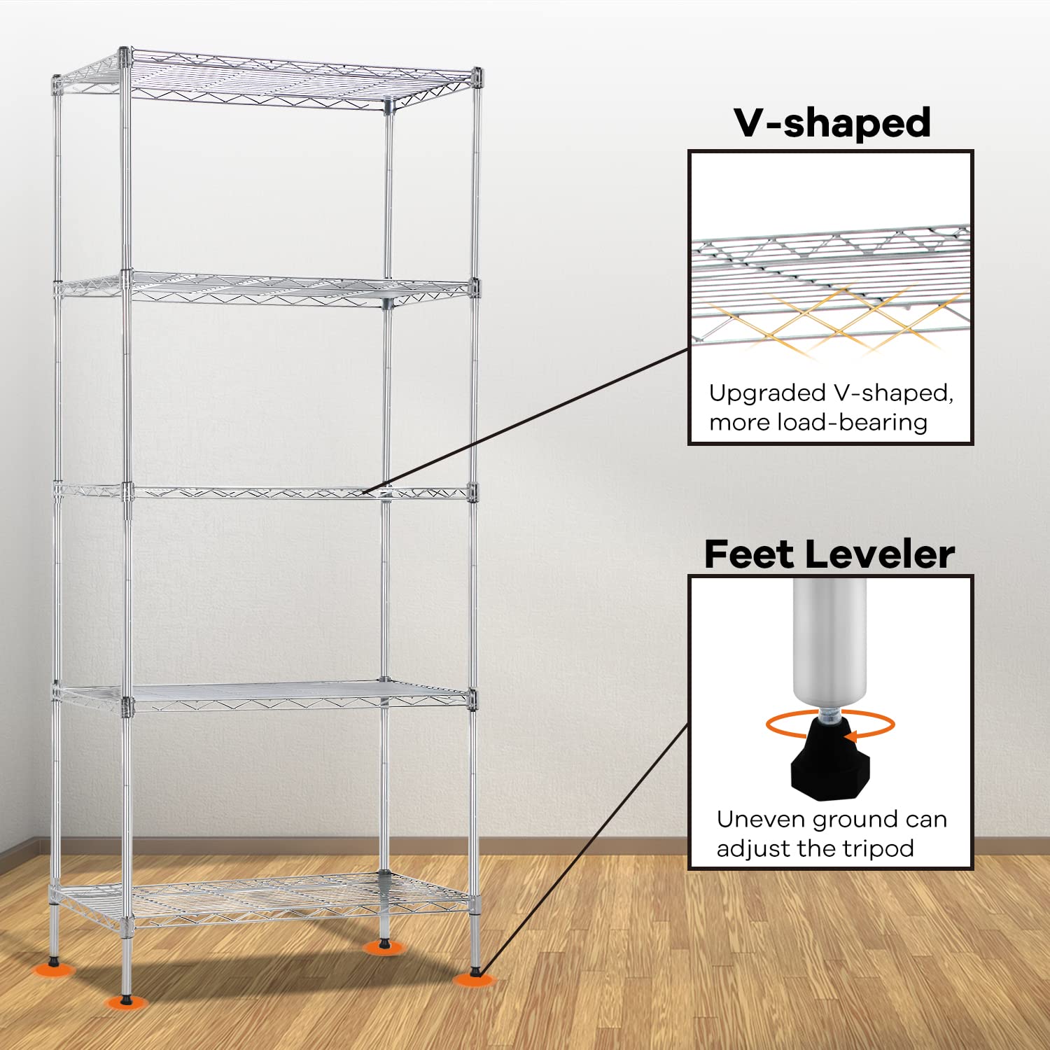 5-Tier Heavy Duty Wire Shelving Unit - 61