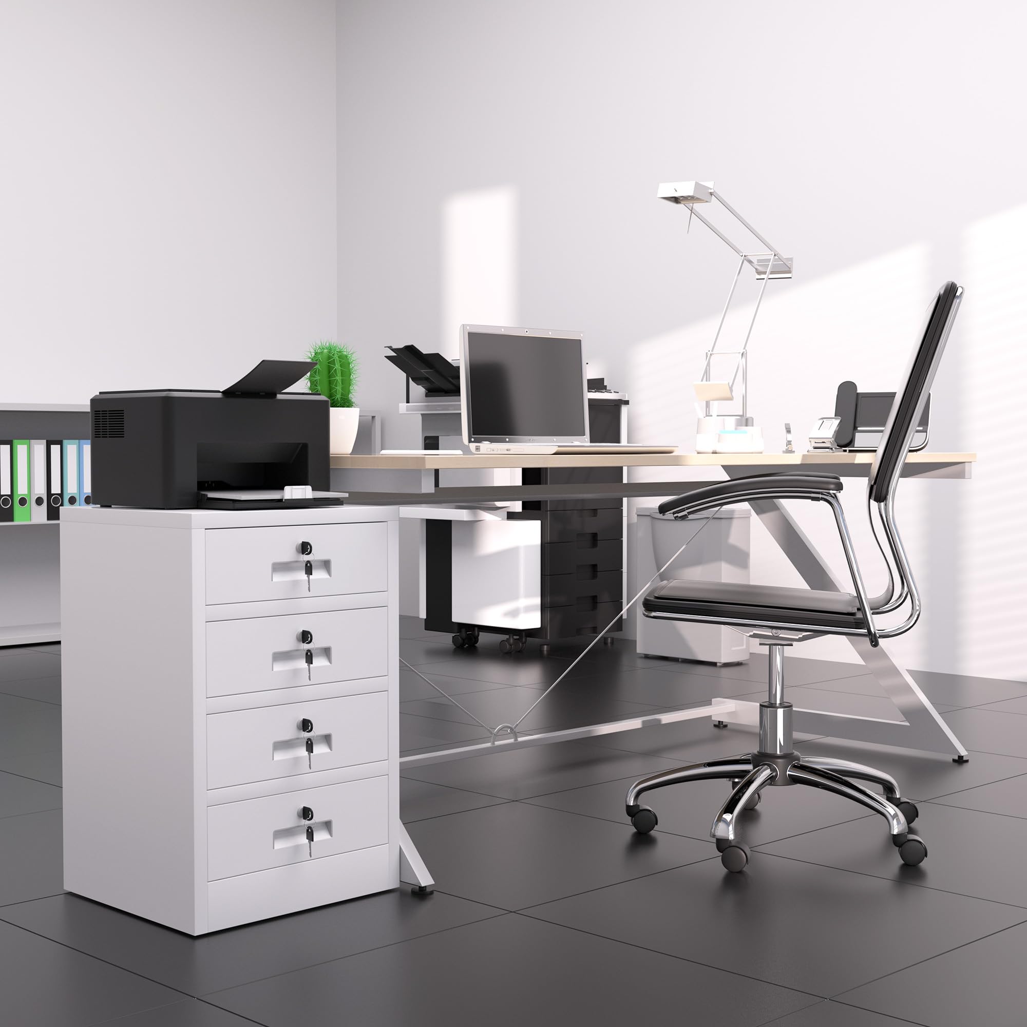 White Metal Storage Cabinet with Lockable Drawers - Secure Home & Office Organization Solution for Bedroom, Living Room & Workspace | Durable File Storage for Documents, Supplies & Essentials