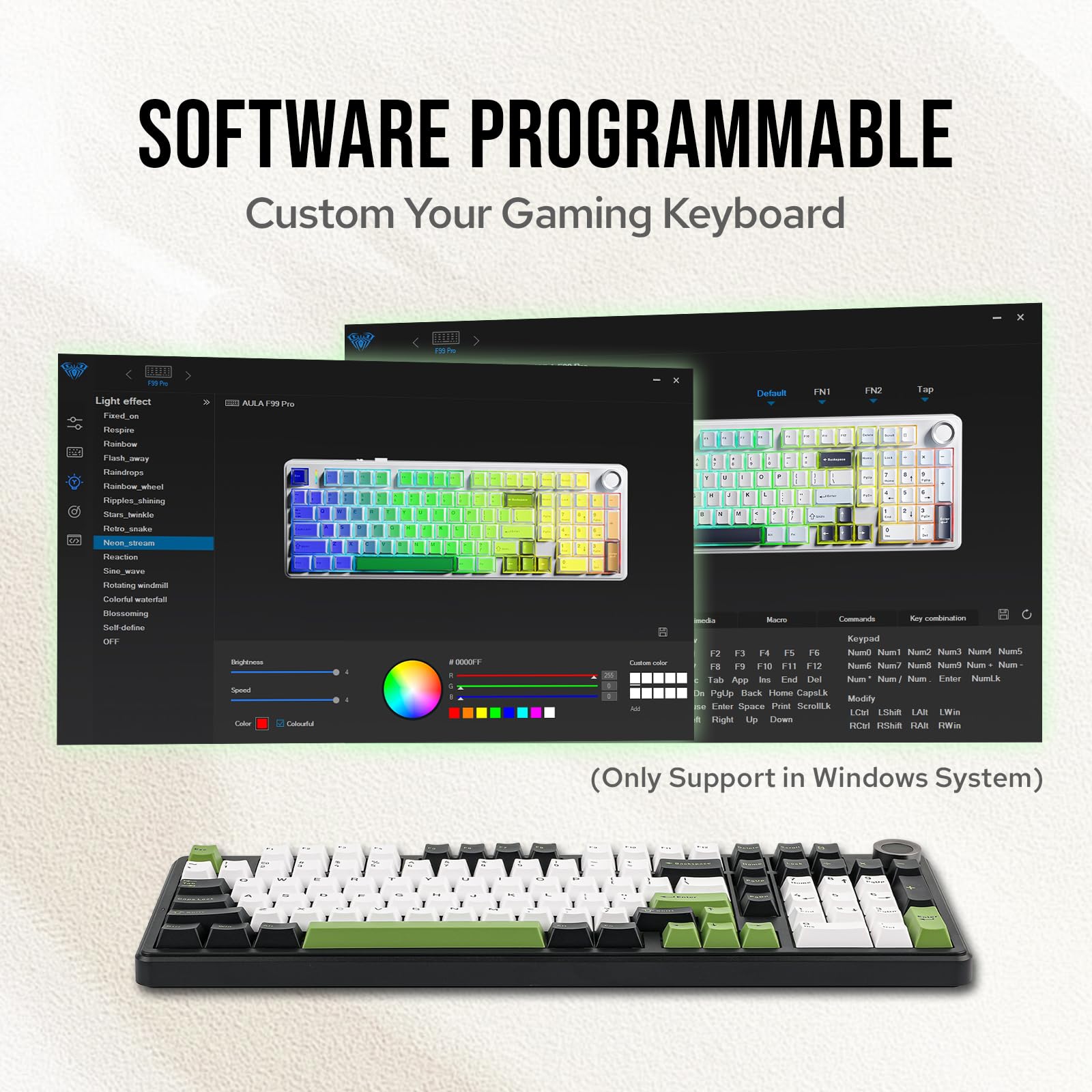 Aula F99 PRO 96% Wireless Mechanical Gaming Keyboard - Bluetooth 5.0/USB-C/2.4GHz Tri-Mode, Hot-Swappable Gasket Mount, 8000mAh Battery, RGB Backlit with Rotary Knob for Windows/Mac (Black Green) - Perfect for Gaming, Office Work & Typing Enthusiasts