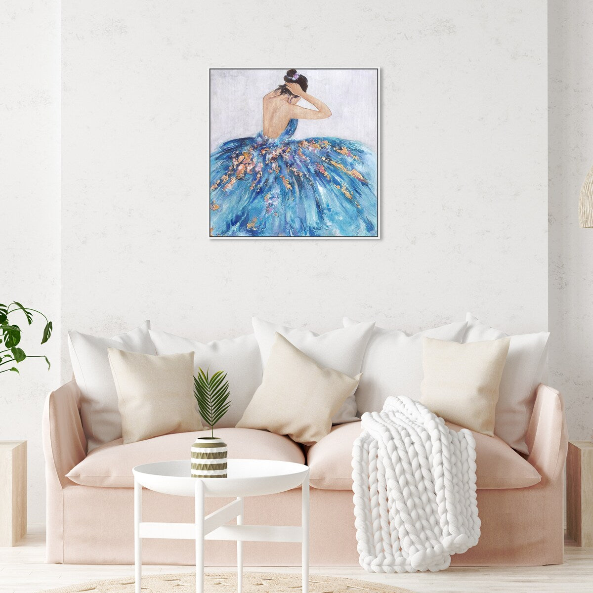 Elegant Blue Princess Dress Glam Canvas Wall Art Print - Festive Framed Decor for Bedroom, Living Room & Nursery