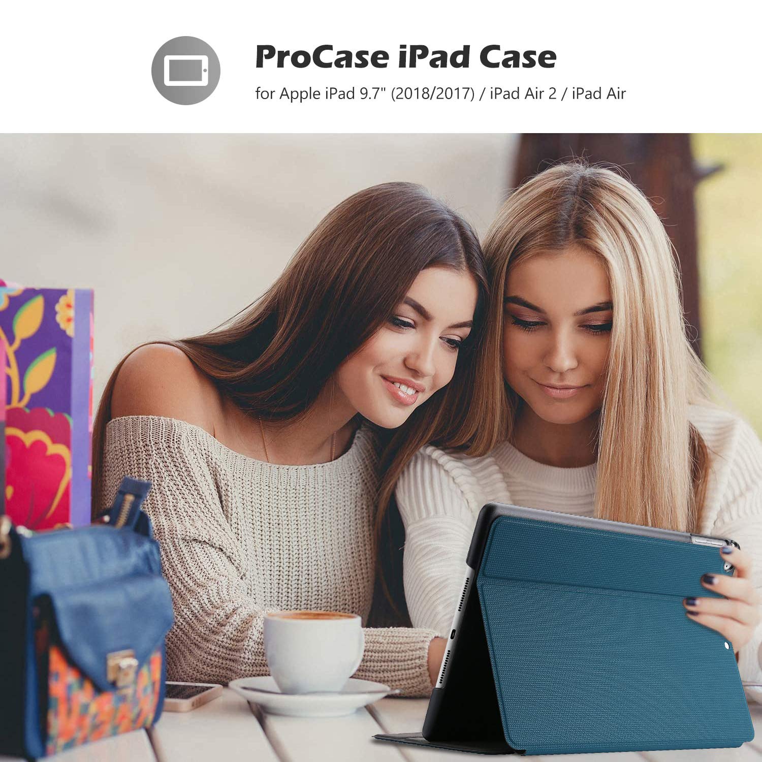 ProCase Slim Stand Protective Folio Case for iPad 9.7 Inch (5th/6th Gen, 2018 & 2017 Models) & iPad Air 2/Air - Lightweight Smart Cover with Auto Wake/Sleep - Perfect for Work, School & Travel - Teal