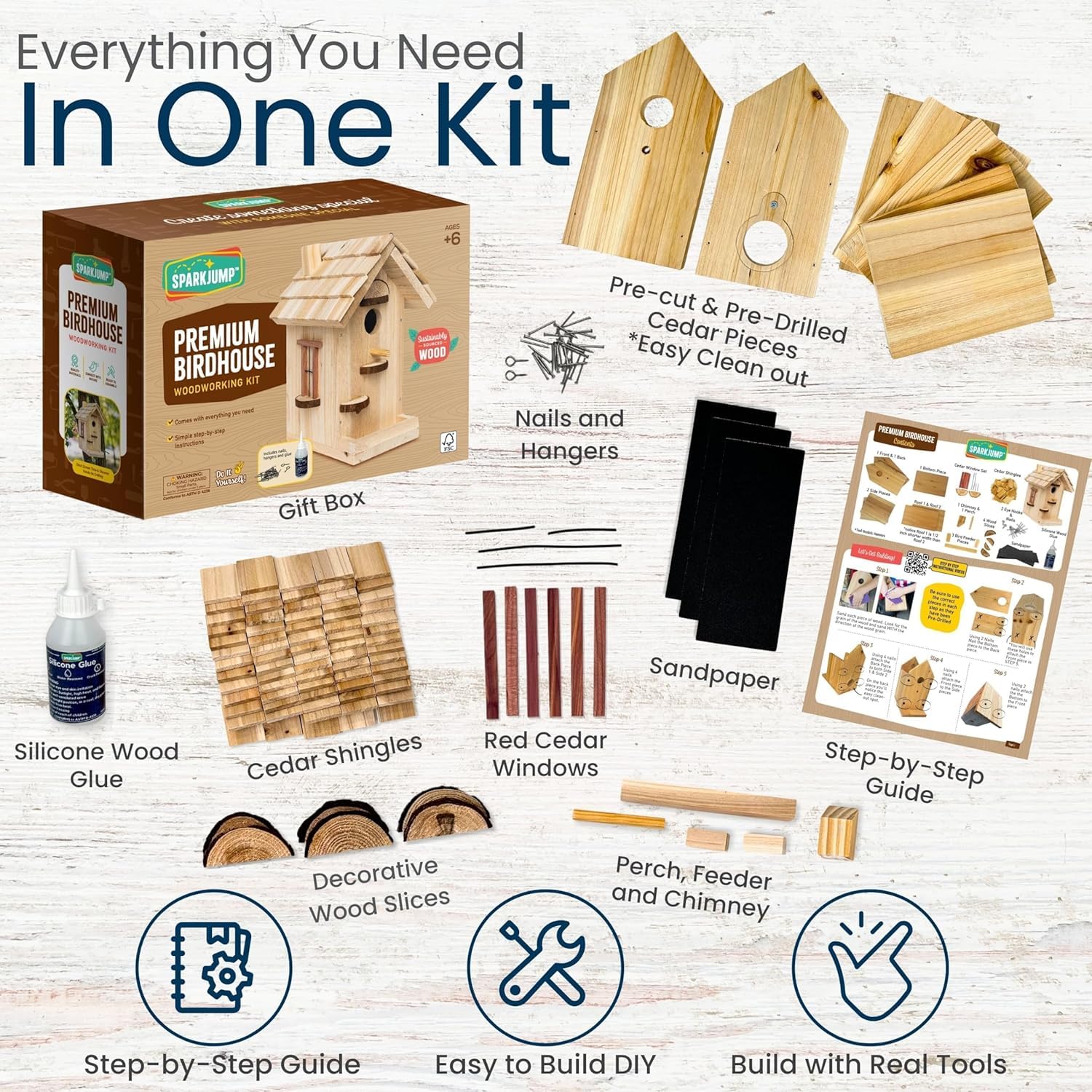 Premium DIY Wooden Bird House Kit for Adults - Handcrafted Woodworking Birdhouse Kit - Build Your Own Birdhouse for Garden, Backyard & Outdoor Decor