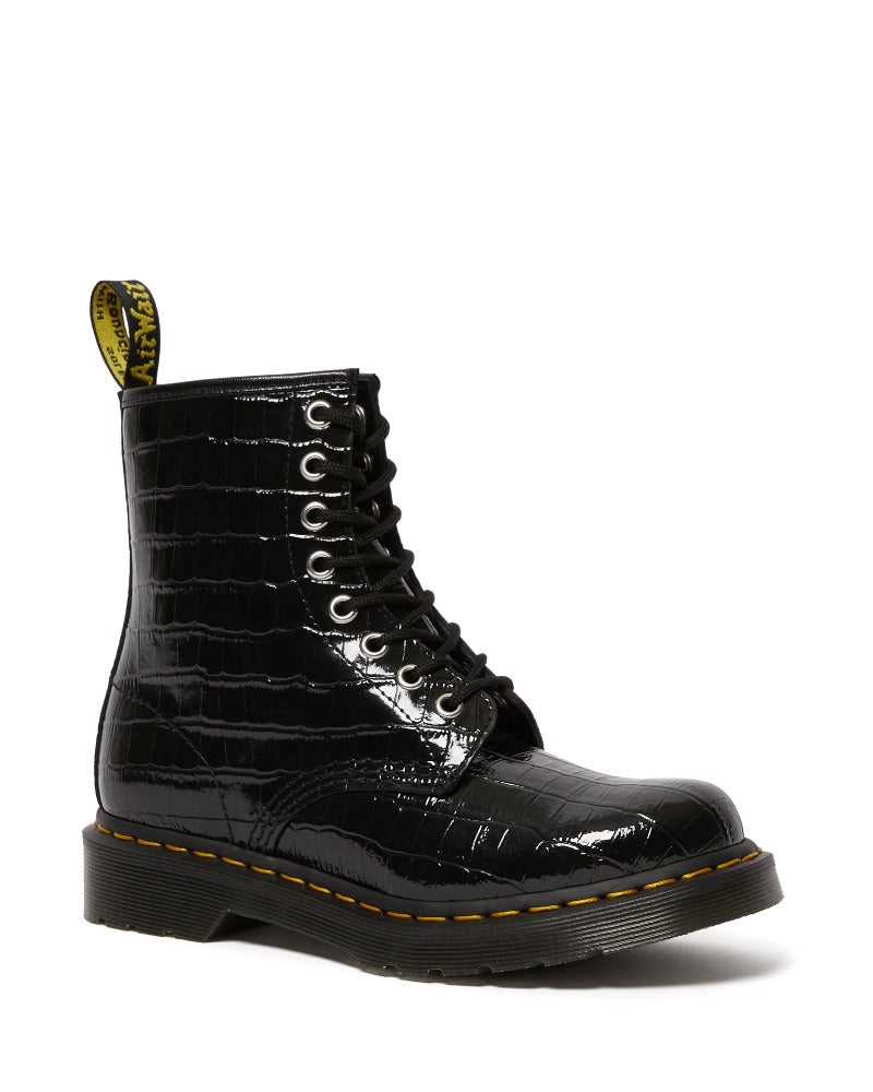 Dr. Martens 1460 Patent Crocodile Print Leather Boots for Women & Men - Vintage Style Ankle Booties for Punk, Goth & Fashion Lovers (Perfect for Concerts, Night Out & Streetwear)