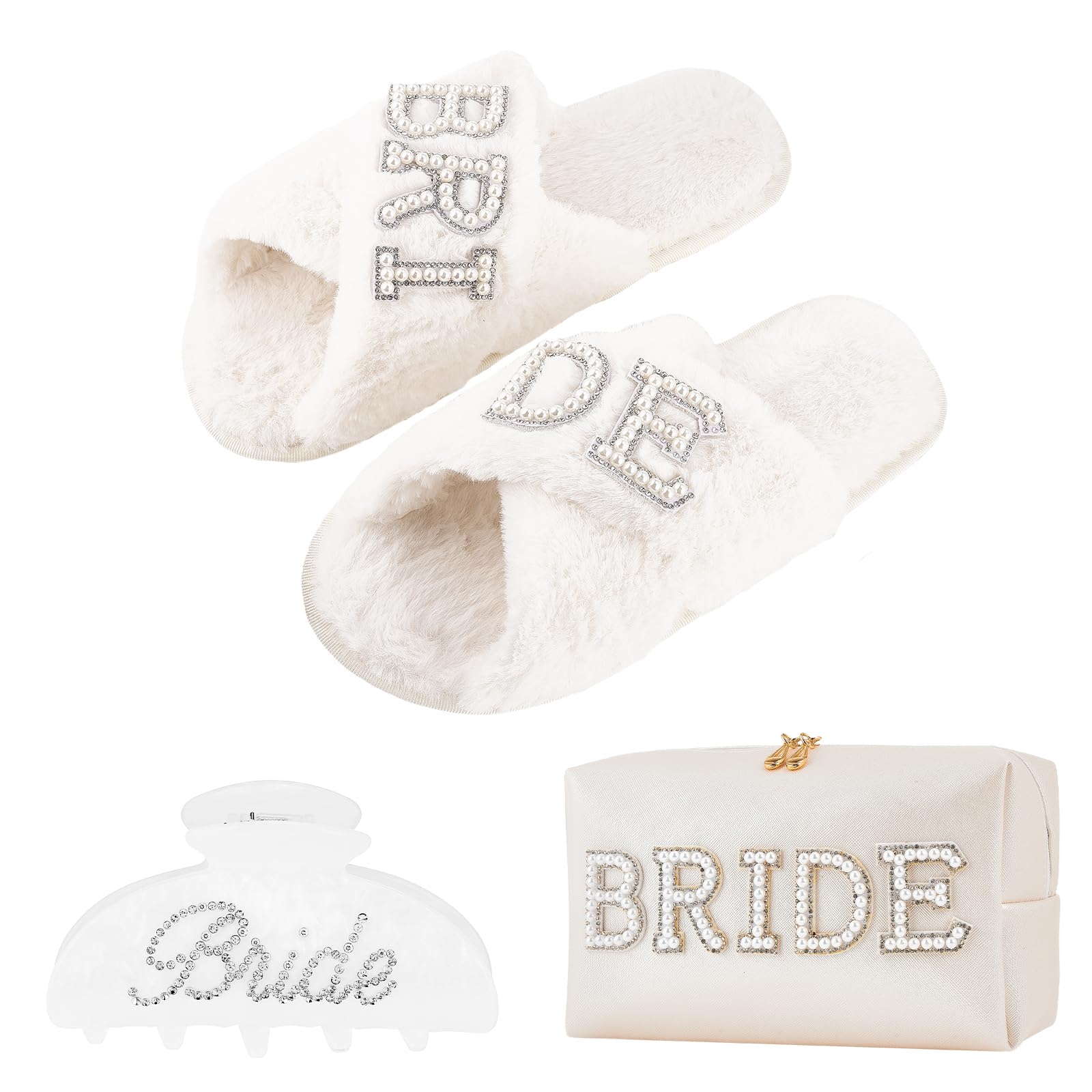 Elegant Bridal Shower Gifts Set - Bride Slippers, Tote Bag & Hair Clip - Perfect Wedding Gift for Bride-to-Be, Bachelorette Party Favors - Ideal for Bridal Showers, Wedding Prep & Honeymoon