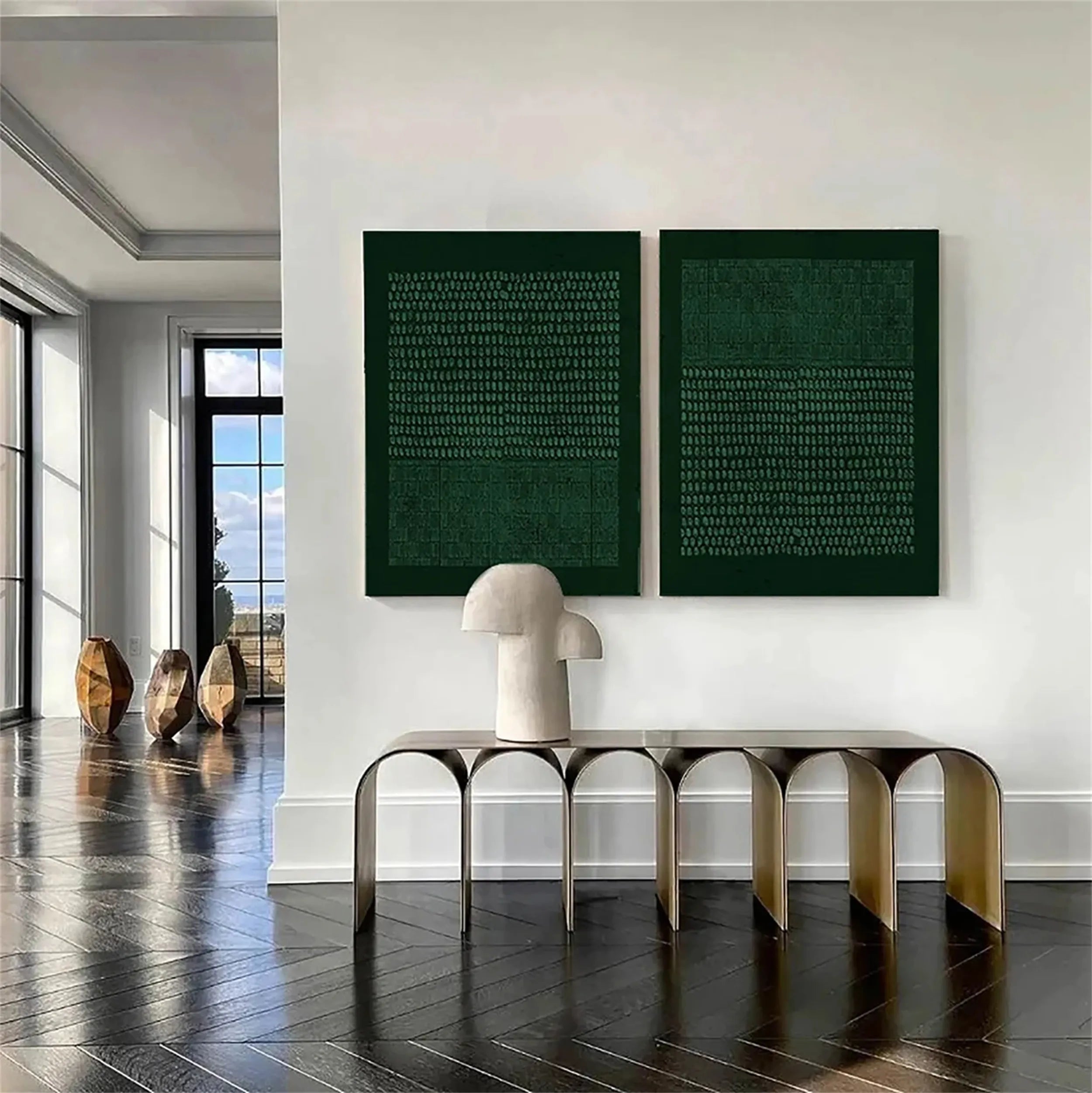 Abstract Blue and Green Wall Art Set of 2 - Modern Canvas Paintings for Living Room, Bedroom, or Office Decor #BG023