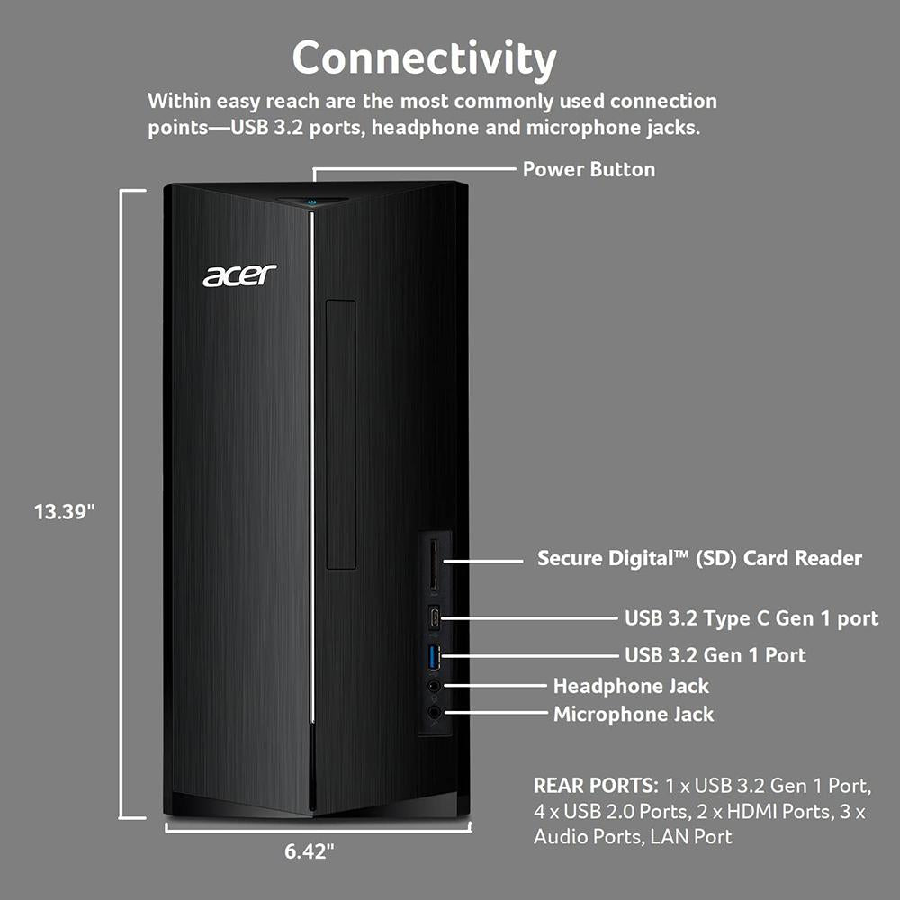 Acer Aspire TC 1780 UR12 Desktop Computer - Intel Core i5, 12GB RAM, 512GB SSD, Windows 11 | Home Office, Gaming & Productivity Workstation