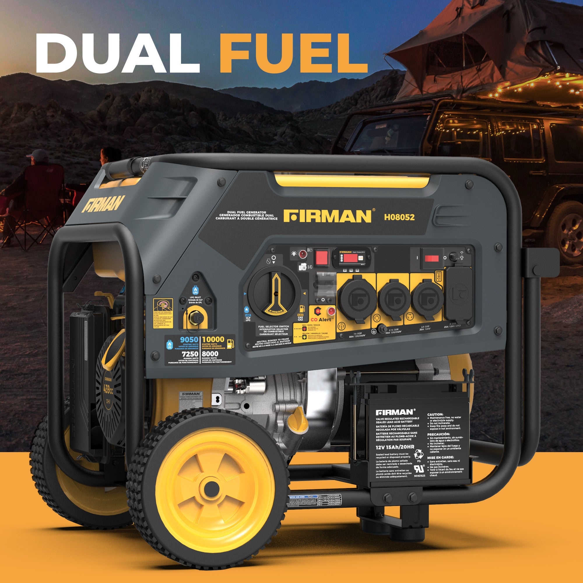 10000W Dual Fuel Portable Generator with Electric Start - 120/240V Output & CO Alert - Perfect for Home Backup Power, Camping, and Outdoor Events