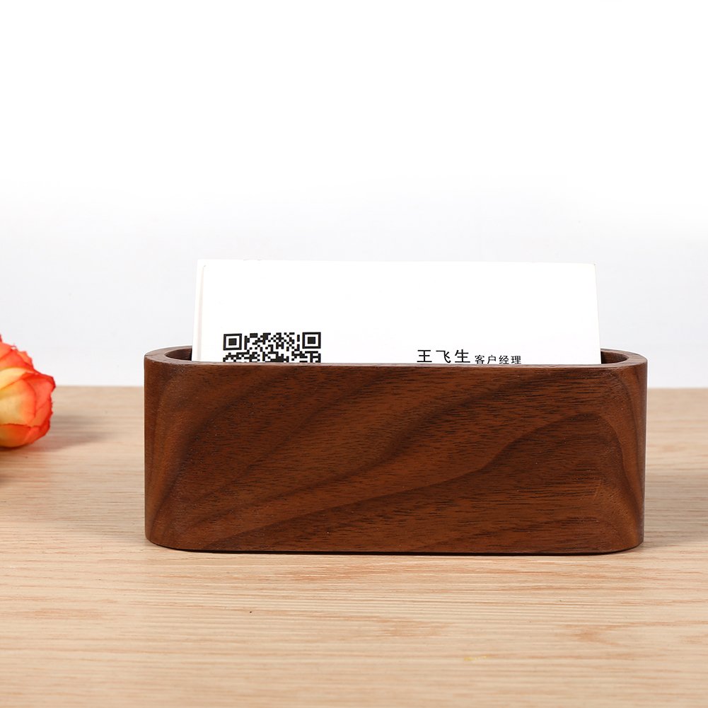 CHICIRIS Walnut Wood Business Card Holder - Elegant Office Desk Organizer, Wooden Name Card Display Case, Desktop Decorative Gift for Professionals (Brown) - Perfect for Corporate Gifts, Executive Desks & Reception Areas
