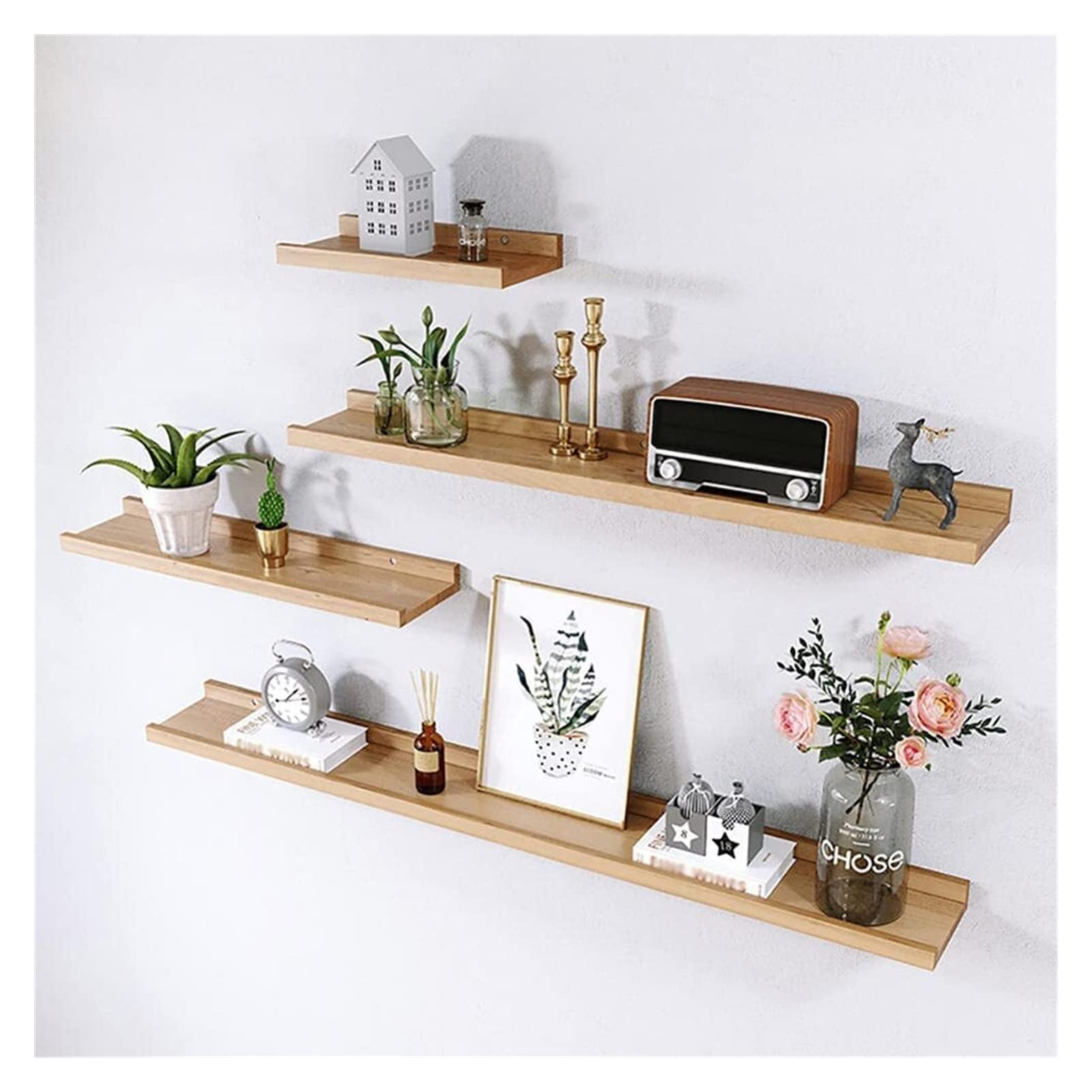 RiShengChang Floating Shelves - Rustic Wood Wall Shelves for Books, Decorative Storage & Photo Display | Space-Saving Wall Shelf Unit for Living Room, Bedroom, Office & Kitchen Organization