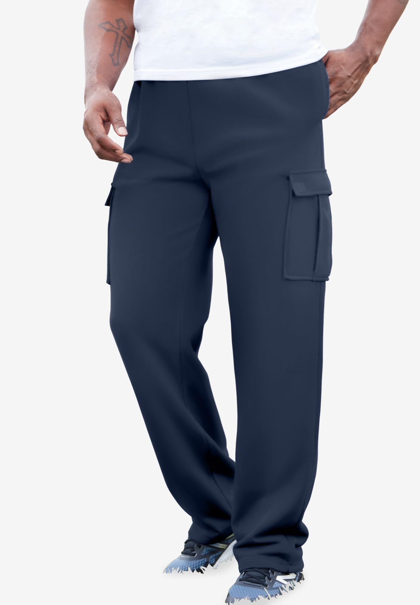 KingSize Men's Big & Tall Fleece Cargo Sweatpants - Comfortable Winter Joggers with Pockets for Lounge, Workout & Outdoor Activities