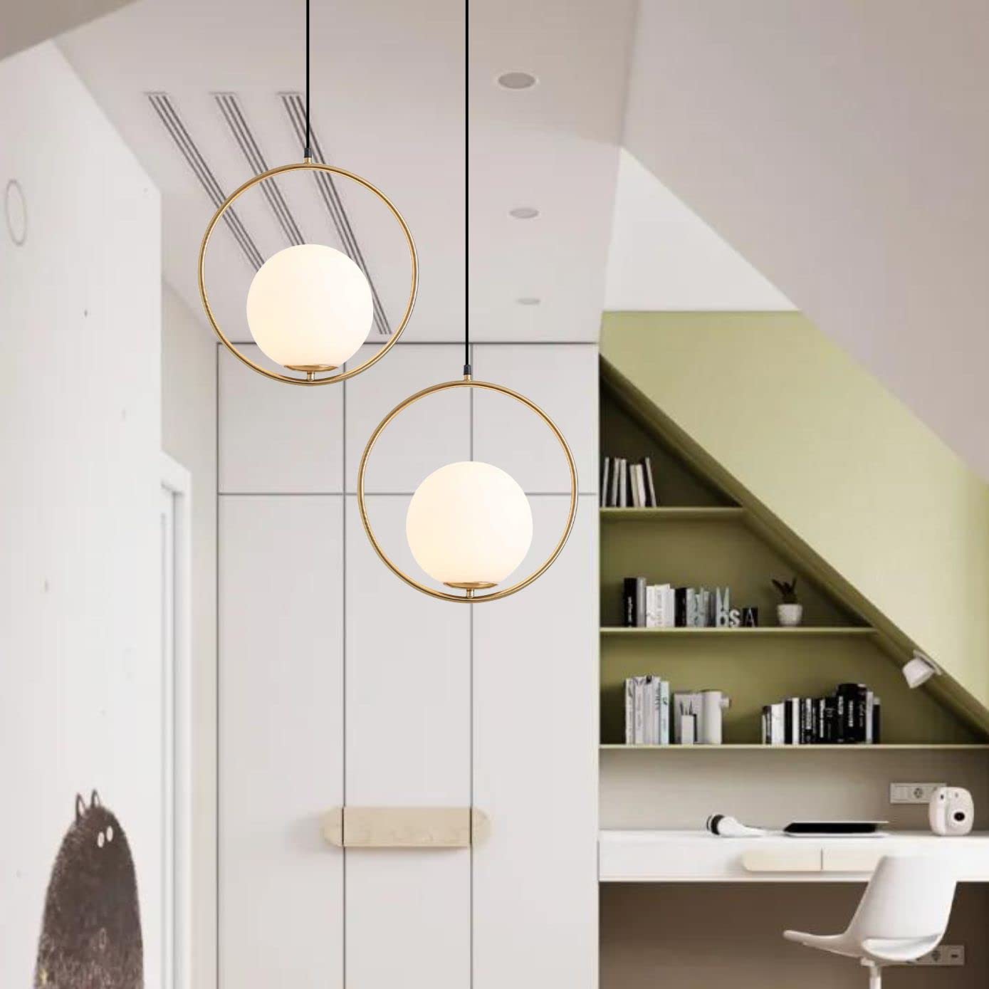 KCO Lighting 1-Light Globe Pendant & 6-Light Sputnik Chandelier Set - Modern Glass Globe Ceiling Light Fixture for Kitchen Island, Dining Room, Bedroom, Living Room - Perfect for Home & Restaurant Lighting Decor