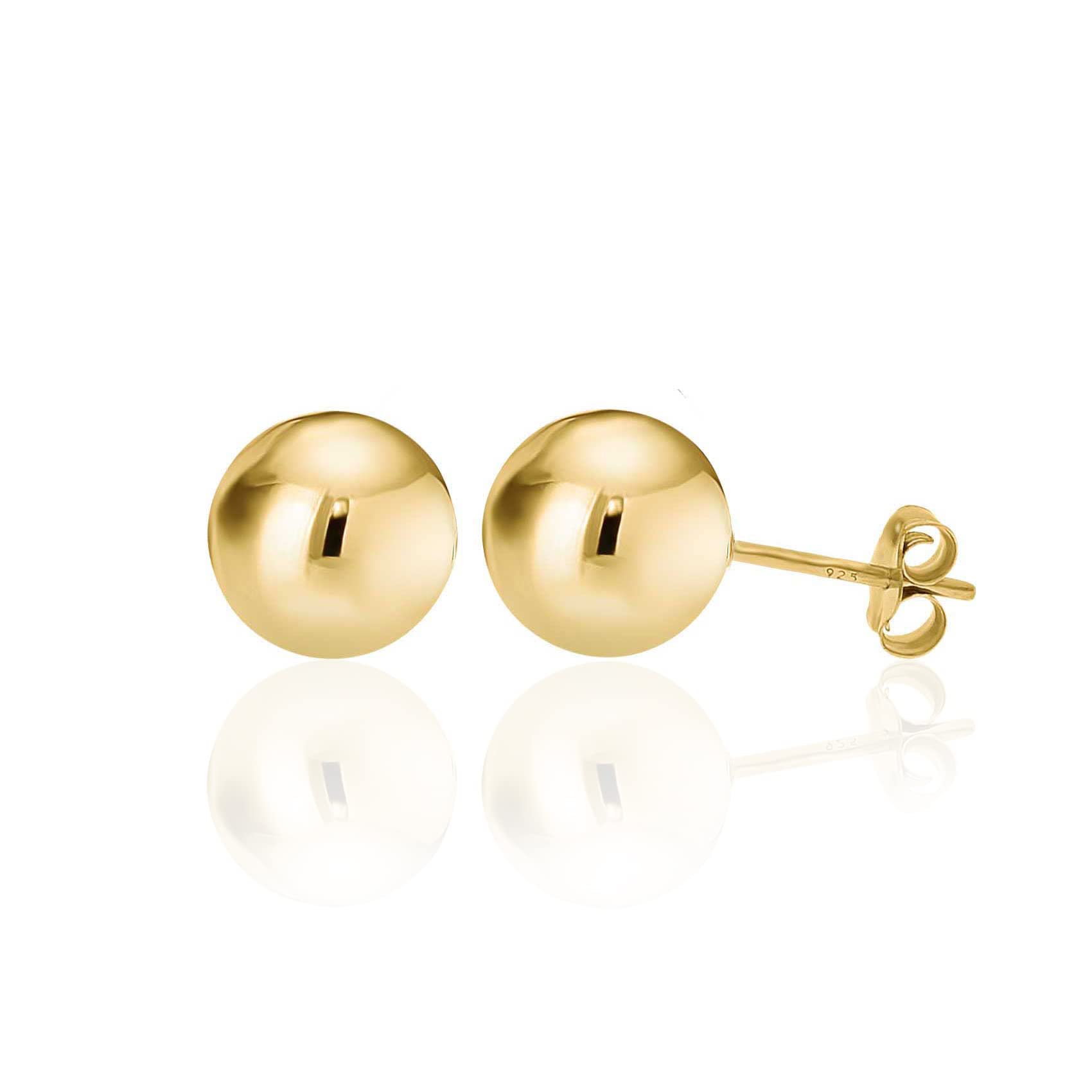 14K Gold Plated Sterling Silver Ball Stud Earrings for Women & Girls (2mm-10mm) | Hypoallergenic Lightweight Earrings for Everyday Wear, Gifts & Special Occasions