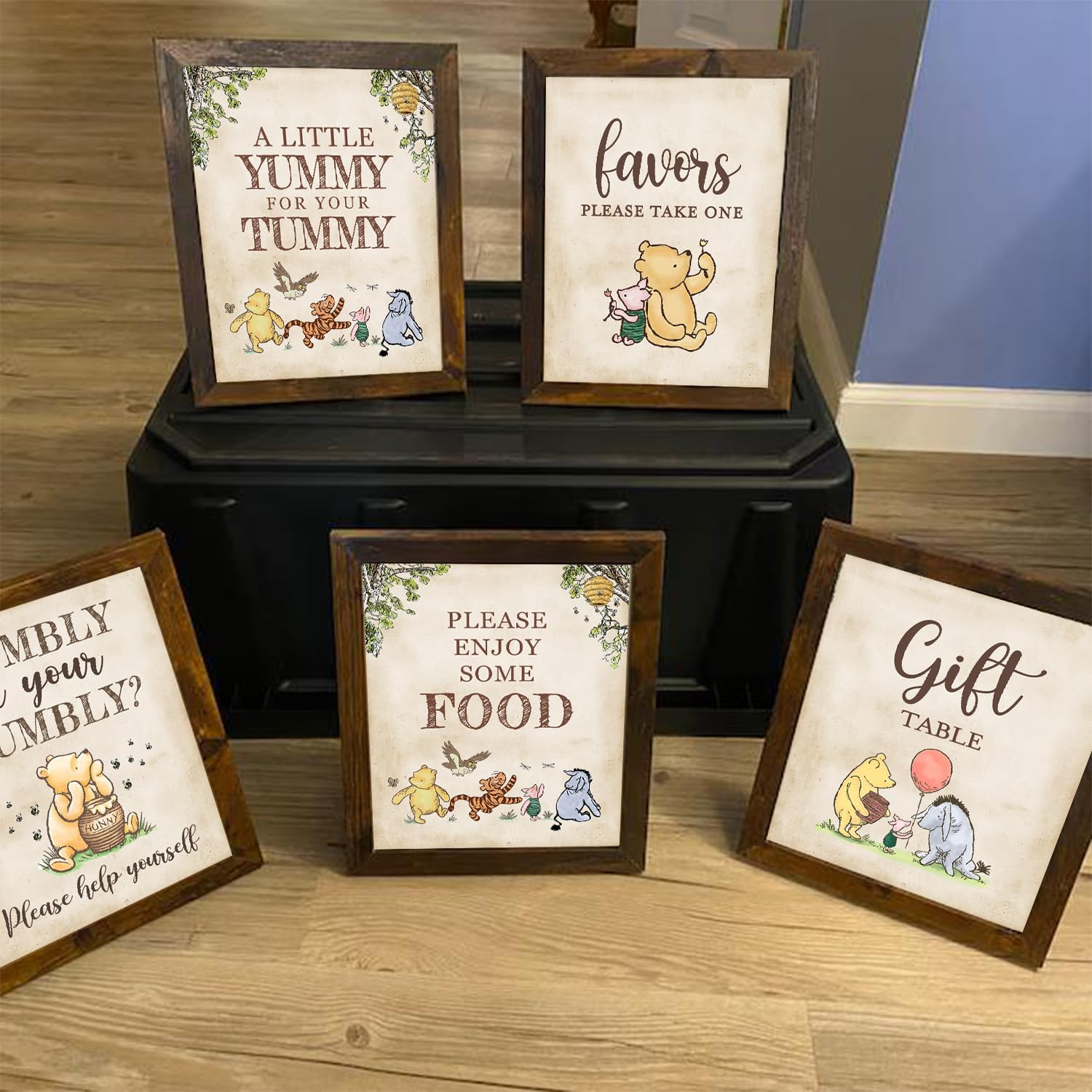 Winnie Bear Baby Shower Decorations Set - 6Pcs Gender Reveal & Birthday Party Table Signs for Nursery Decor, Newborn Celebration and Special Occasions