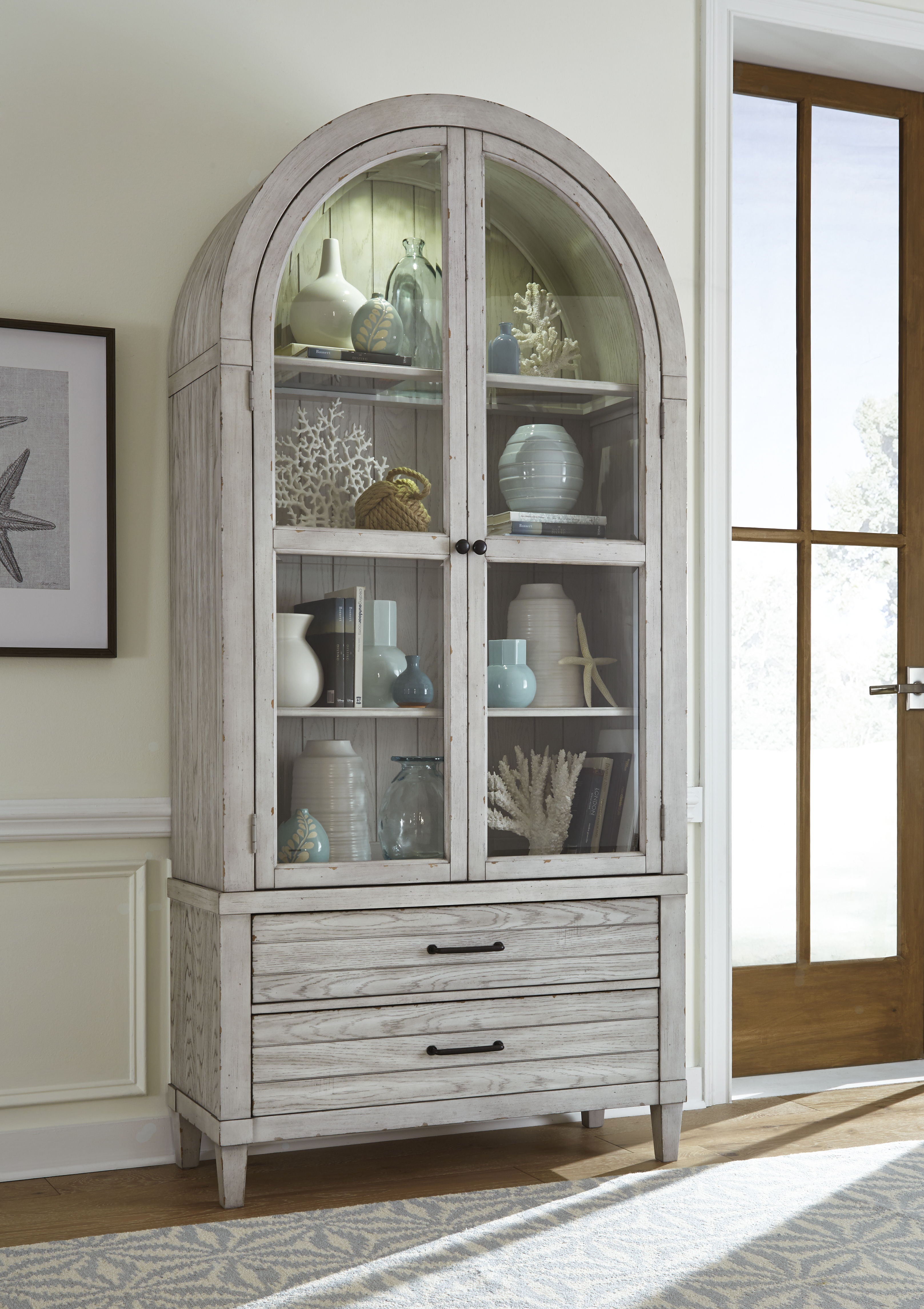 Belhaven Complete Display Cabinet - Pearl Silver Finish for Home Decor, Jewelry & Collectibles Showcase - Perfect for Living Room, Bedroom, or Office Display