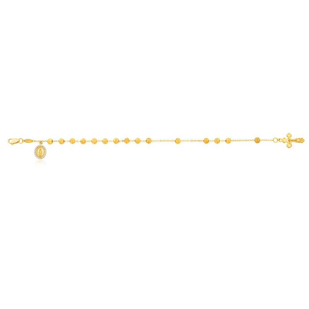 9ct Yellow Gold 19cm Rosary Zirconia Bracelet - Elegant Cubic Zirconia Beaded Chain for Women, Perfect for Daily Wear, Gifts & Religious Occasions