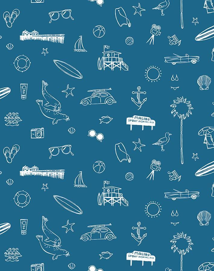 Nathan Turner 'Malibu' Wallpaper - Cadet Blue on White Design for Coastal & Beach House Decor