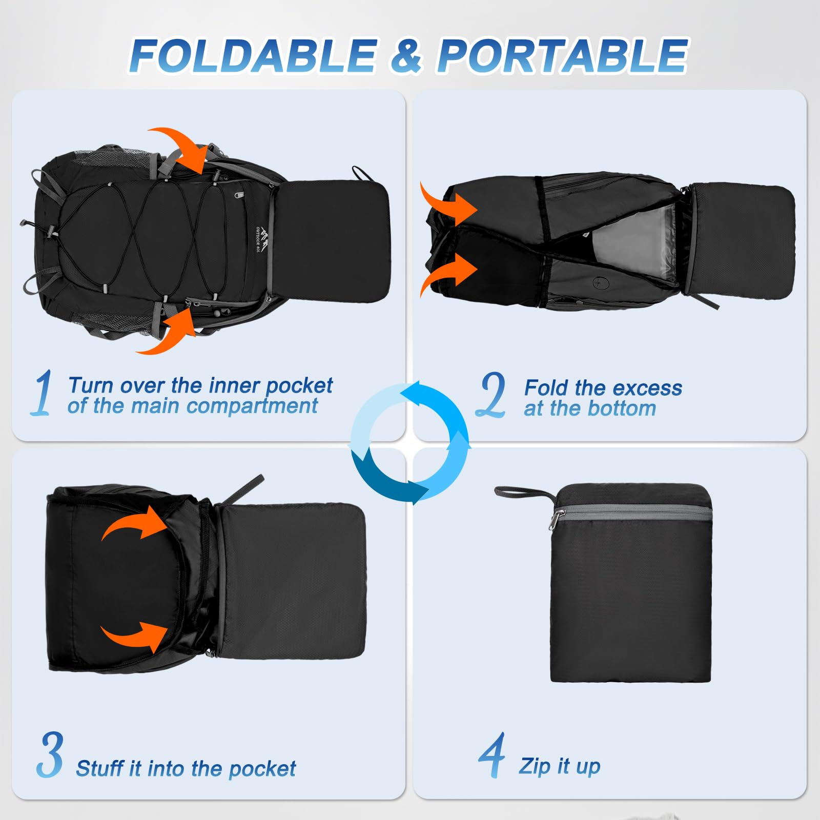 BKNOOU 40L Lightweight Hiking Backpack - Waterproof Foldable Daypack for Camping & Travel - Compact Packable Backpack for Men & Women - Perfect for Outdoor Adventures, Day Hikes & Weekend Getaways