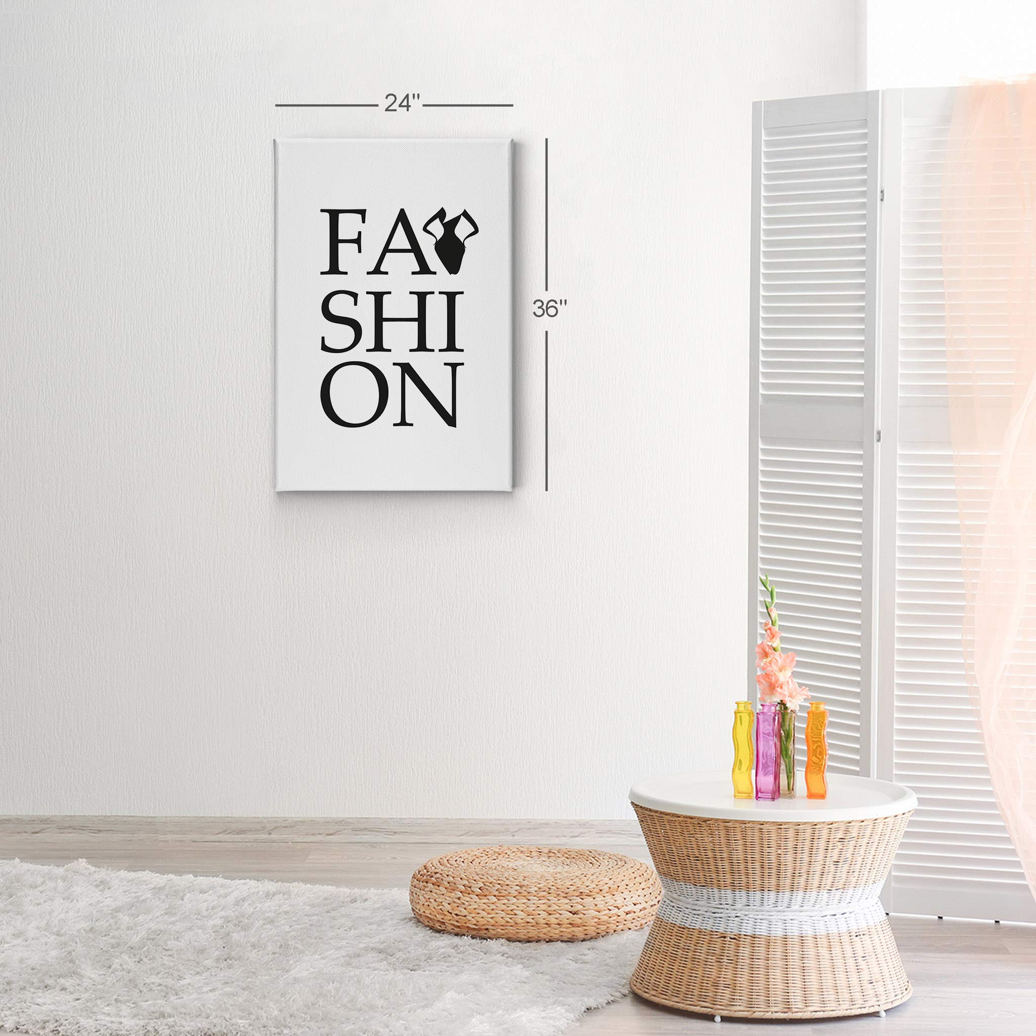 Fashion Lettering Black Dress Silhouette Wall Art - 40x30 Glam Canvas Print for Office, Bathroom, Teen Girls Room, Women's Dorm & Living Room Decor - Ready to Hang - Perfect for Home & Gift Giving