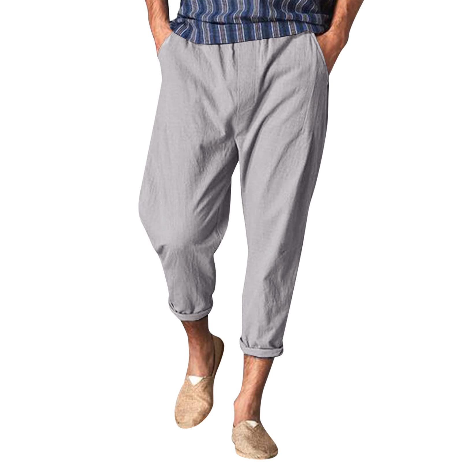 Men's Casual Linen Pants - Lightweight Summer Beach Pants with Elastic Waist & Drawstring, Loose Fit Comfortable Trousers with Pockets | Perfect for Travel, Vacation & Relaxing Outdoors