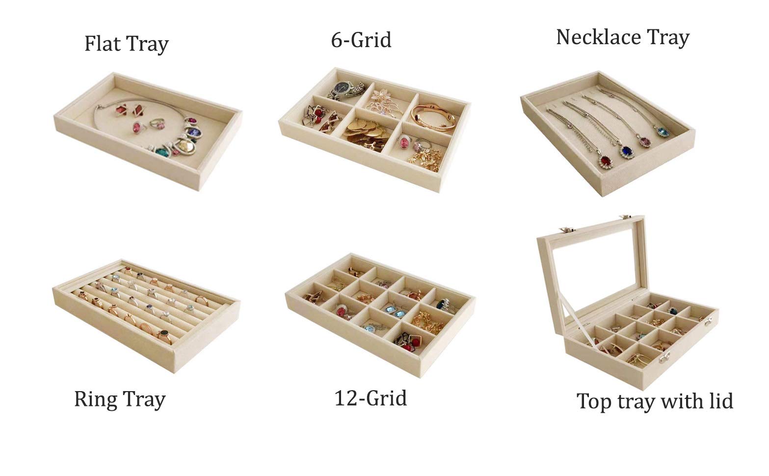 Premium Light Beige Jewelry Organizer Tray - Stackable & Rearrangeable Storage Solution for Necklaces, Rings & Earrings | Closet & Drawer Organizer Insert for Home & Travel Use