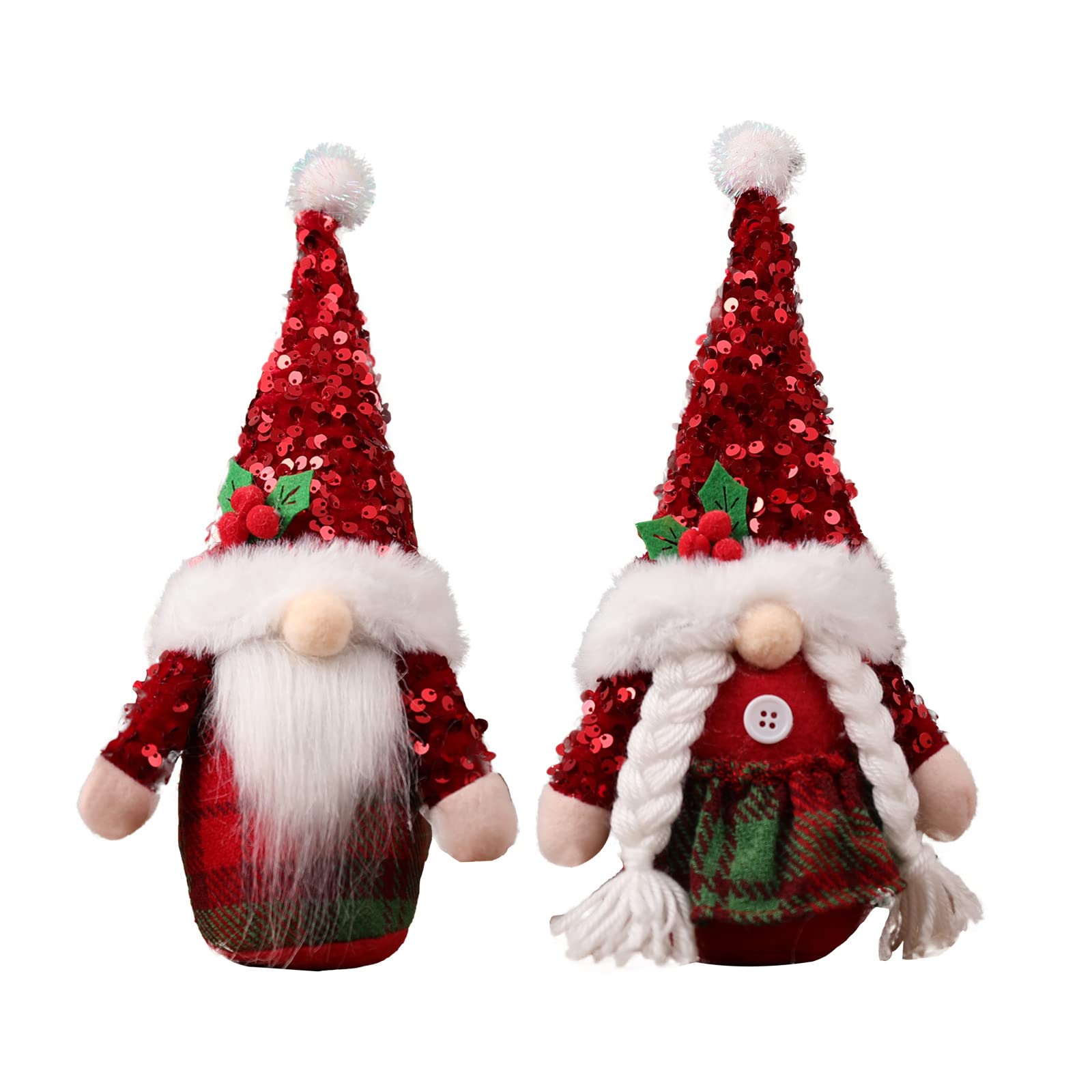 2PCS Christmas Gnomes Decorations with Sequins - Handmade Plush Swedish Tomte Figurines, Faceless Elf Dolls for Holiday Party Gifts, Fireplace & Windowsill Decor - Perfect for Christmas Tree, Mantel, and Festive Home Decorations